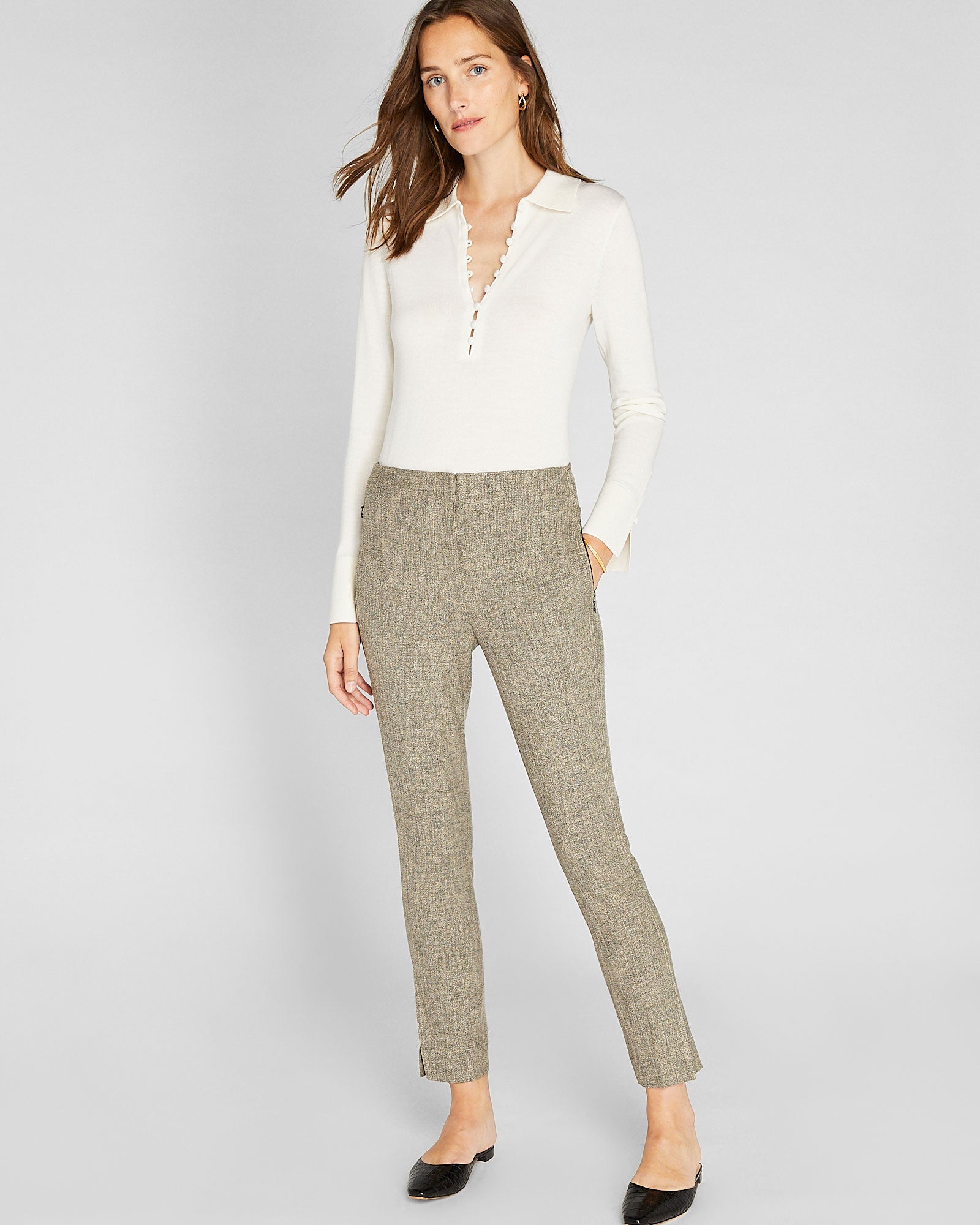 CLUB MONACO - Slit Detail Pant - Brown Mix