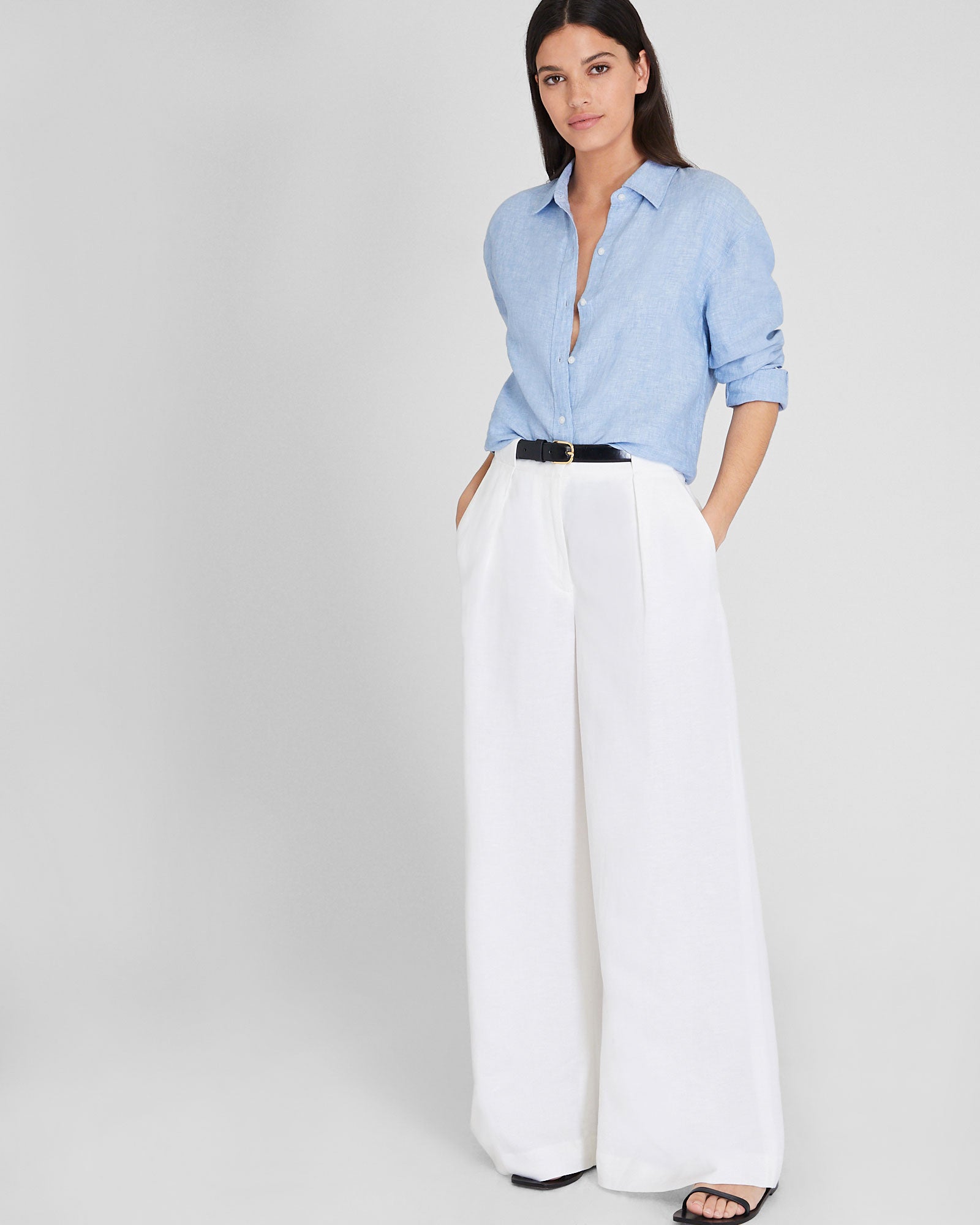 CLUB MONACO - Signature Solid Linen Shirt - Light Blue