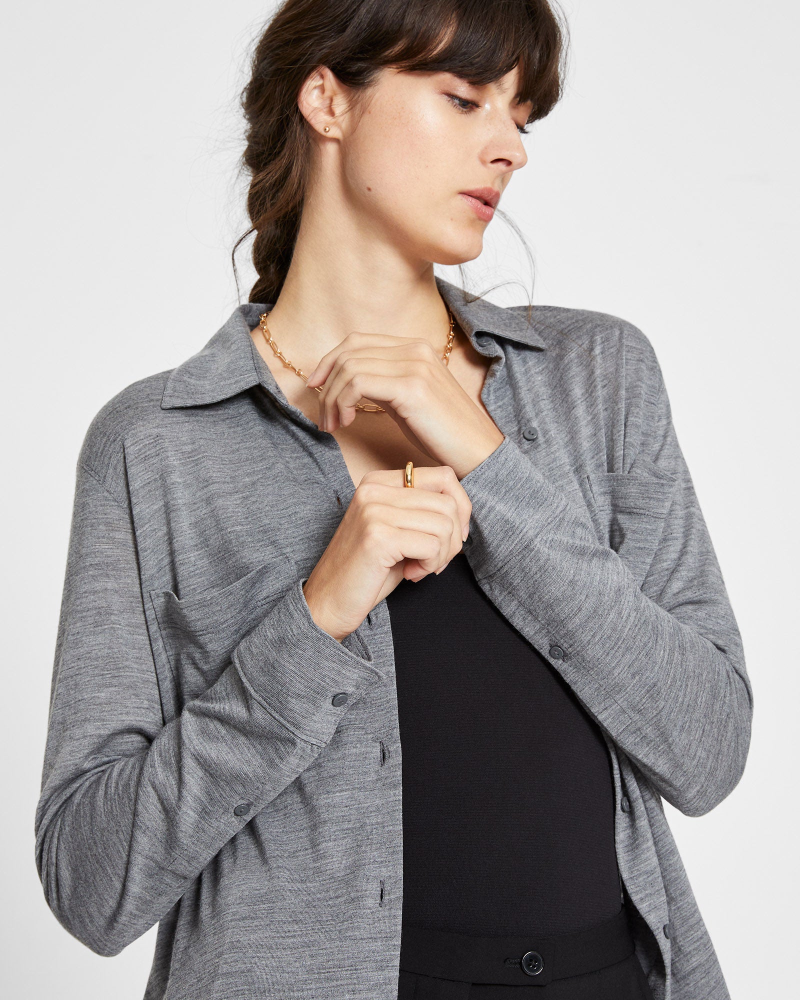 CLUB MONACO - Refined Utility Shirt - Charcoal