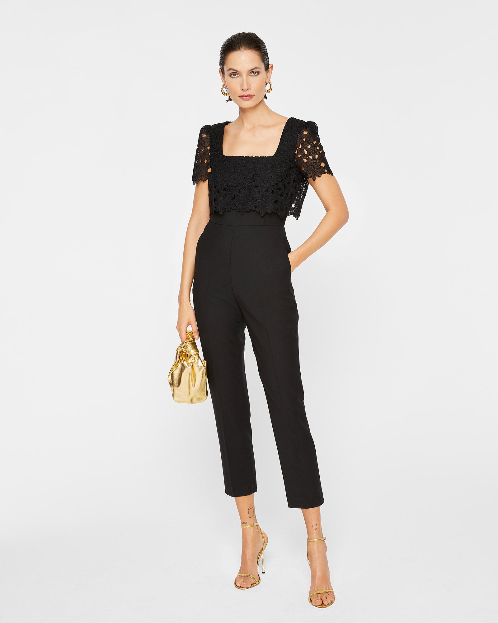 CLUB MONACO - Lace Layered Jumpsuit - Soot Black