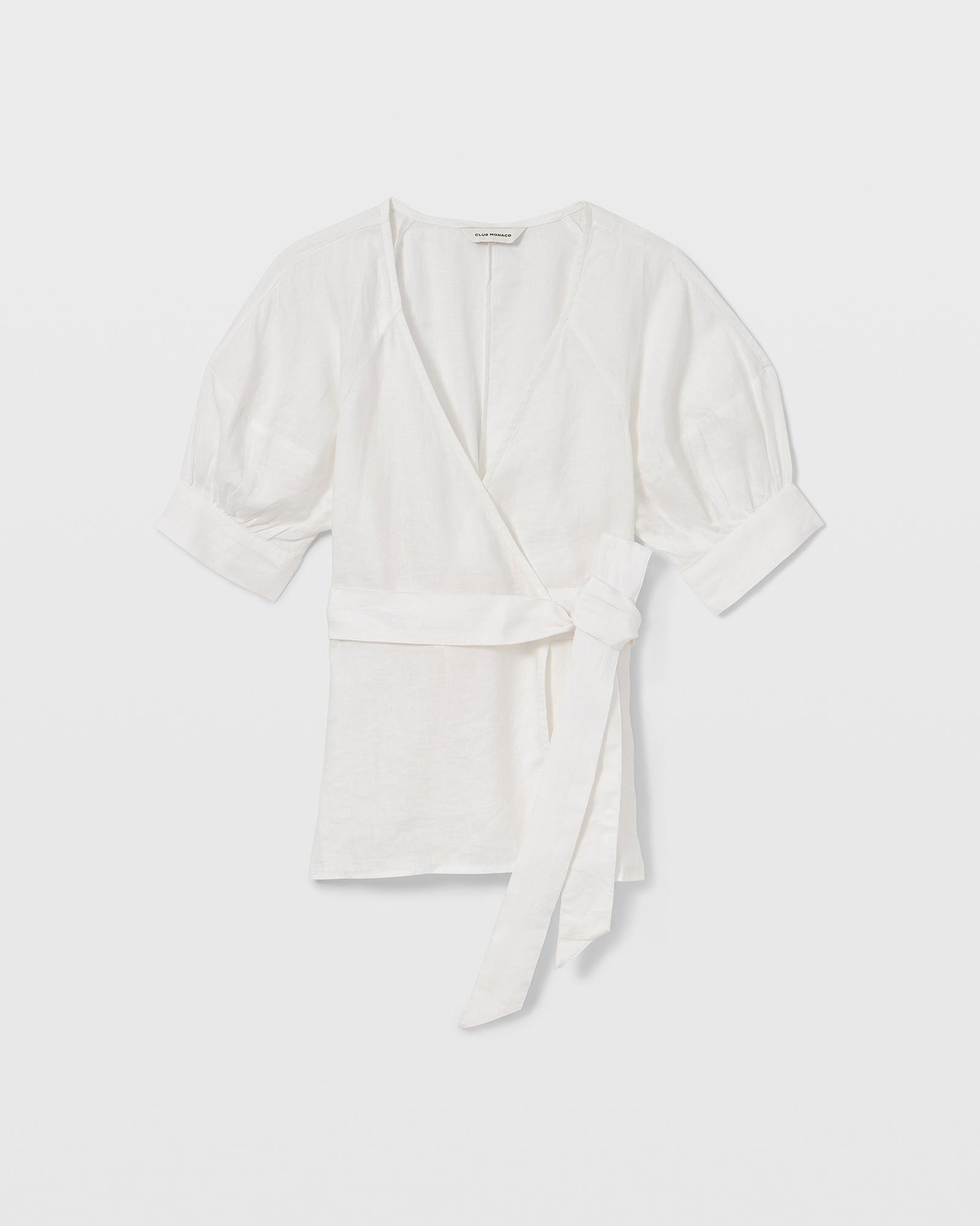 CLUB MONACO - Linen Wrap Top - White
