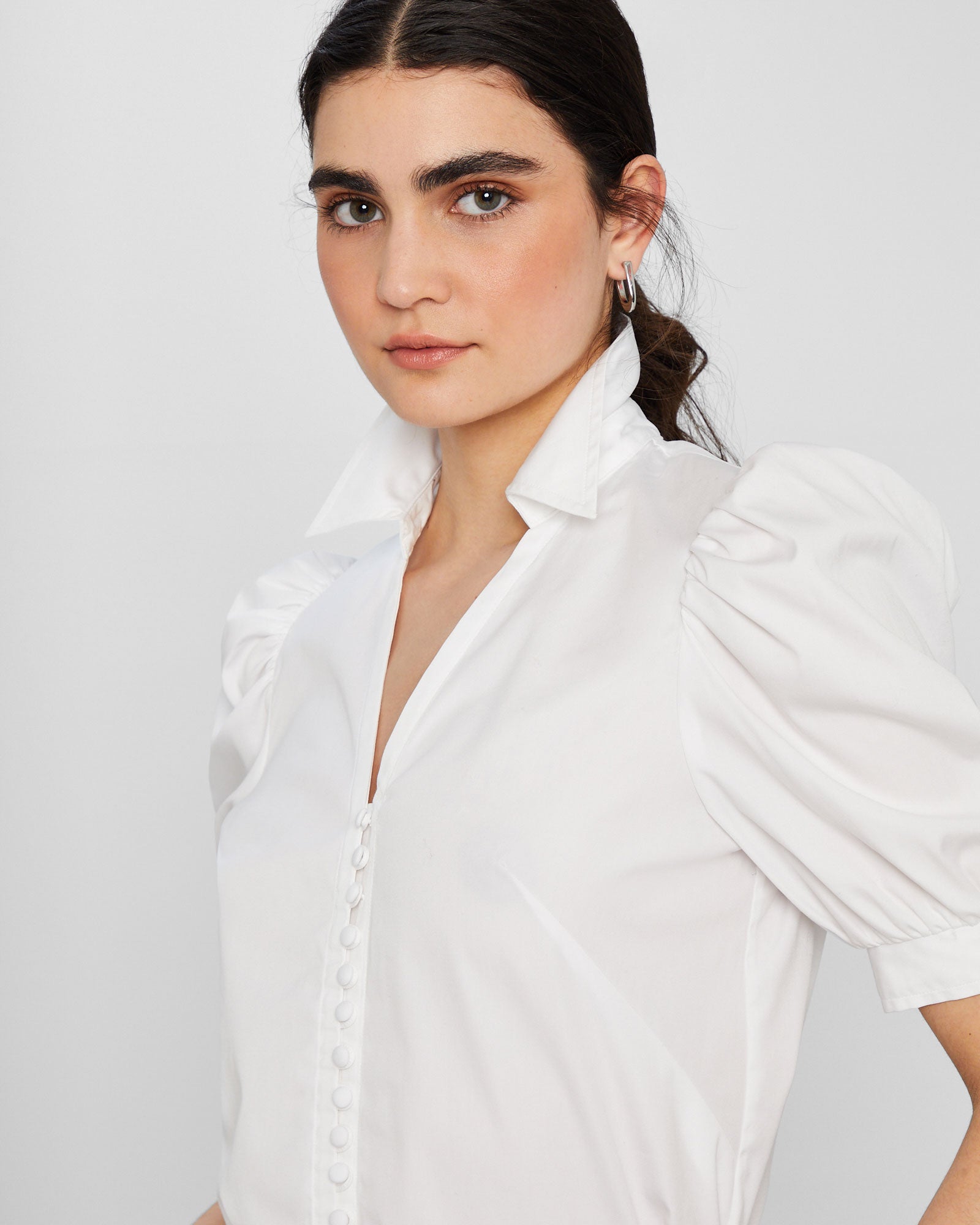 CLUB MONACO - Button Front Puff Sleeve Shirt - White