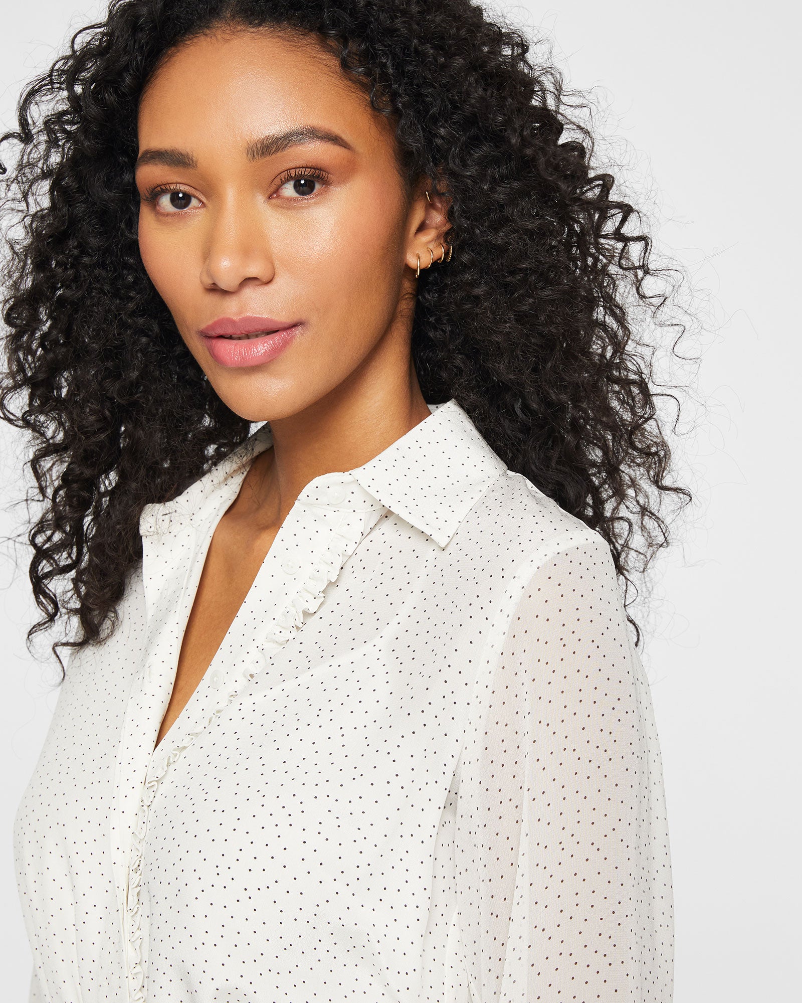 CLUB MONACO - Silk Ruffle Button-Down Dress - White Grand Print