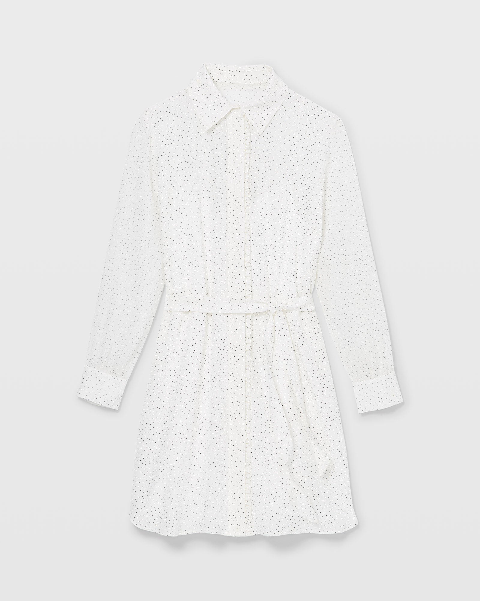 CLUB MONACO - Silk Ruffle Button-Down Dress - White Grand Print