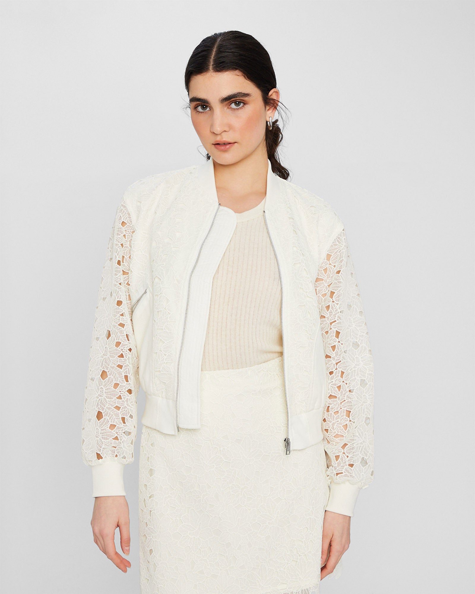 CLUB MONACO - Veste aviateur à dentelle - Blanc De Blanc