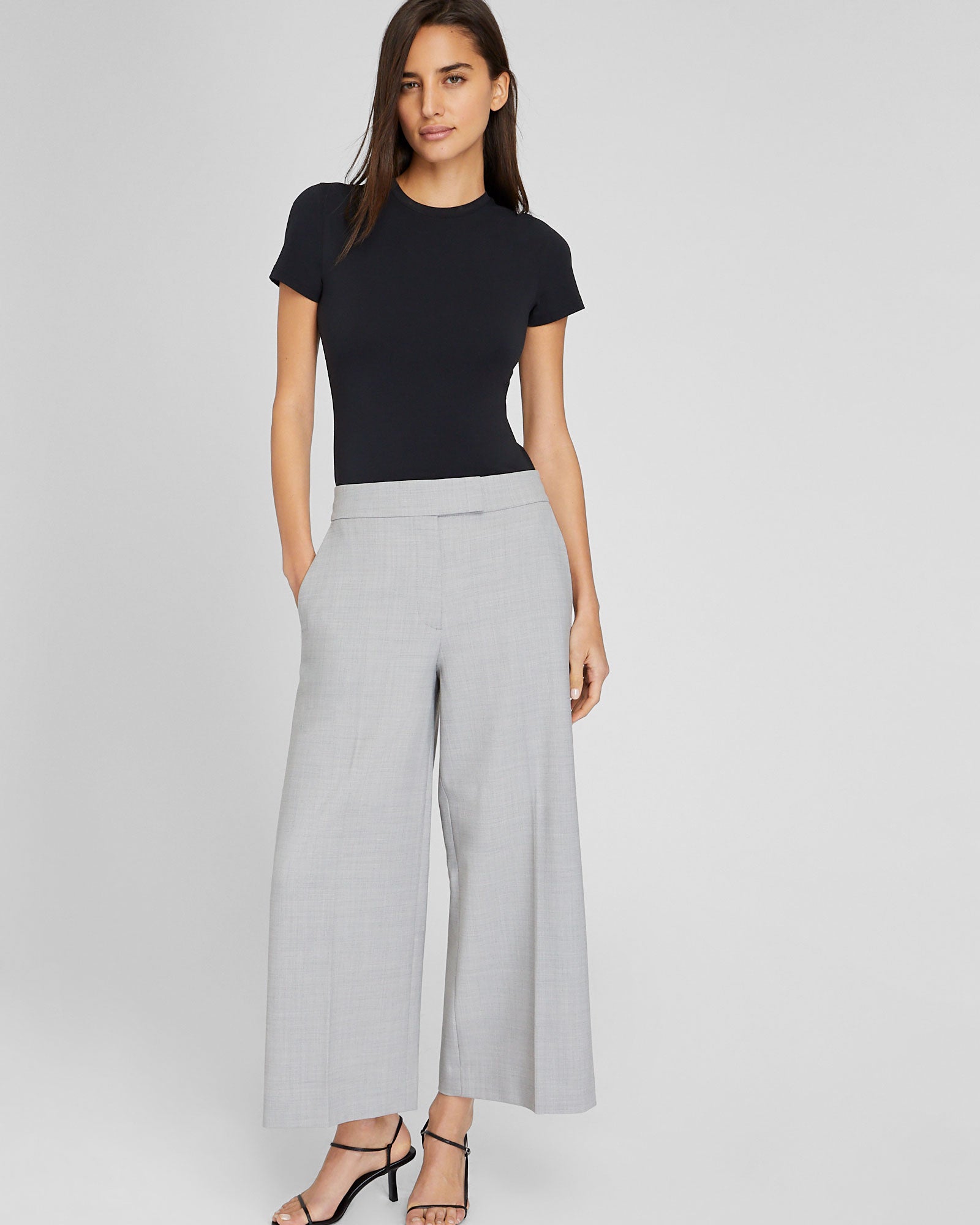 CLUB MONACO - Pantalon Borrem à jambes larges - Gris Chiné Clair
