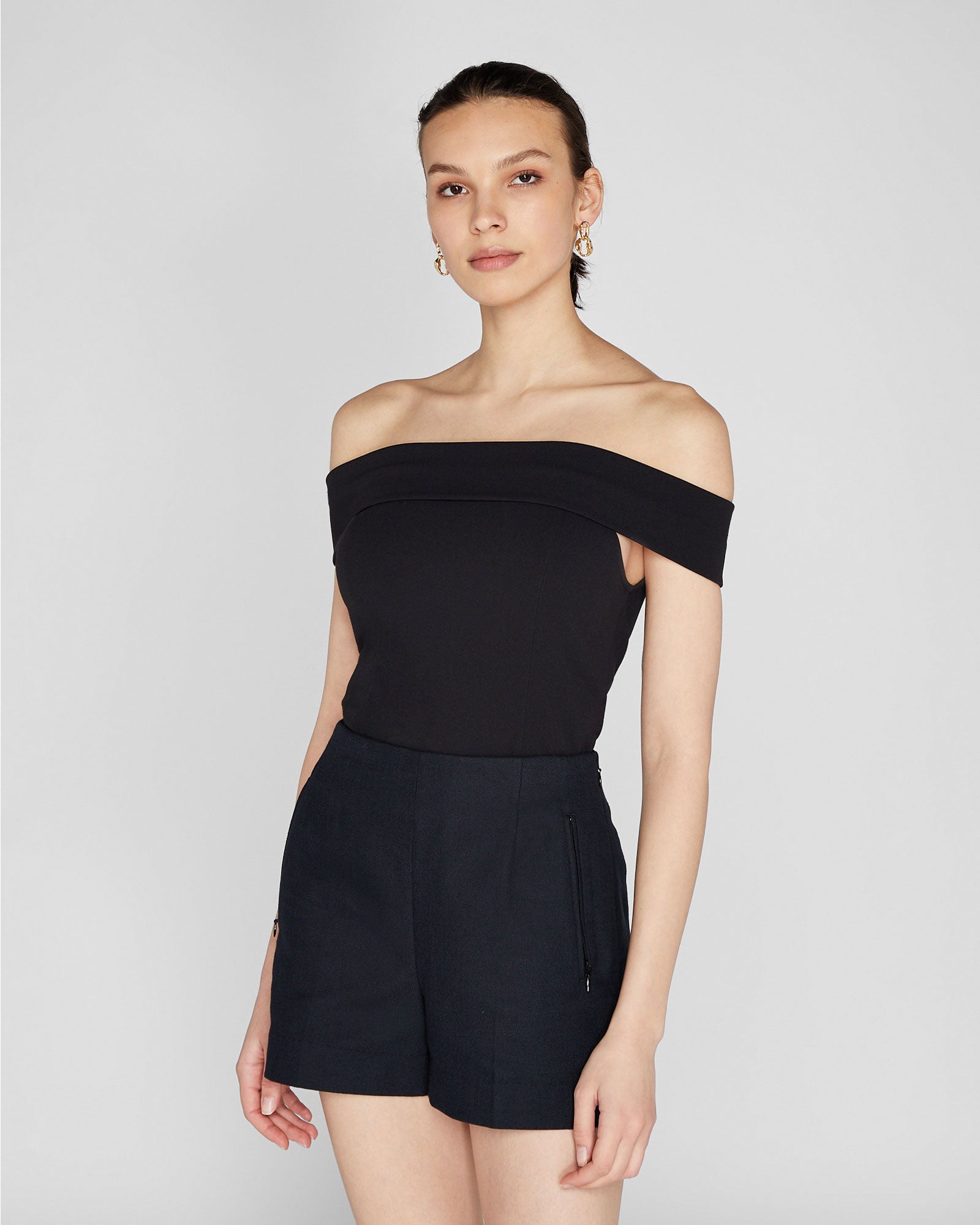 CLUB MONACO - Luxe Crepe Off-The-Shoulder Top - Black