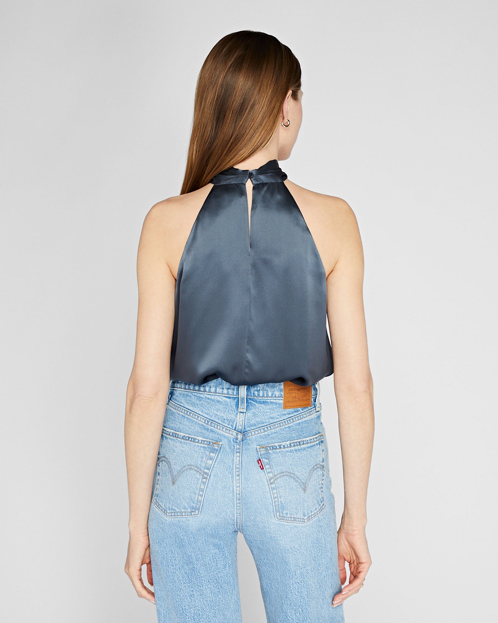 CLUB MONACO - Haut drapé en soie - Bleu