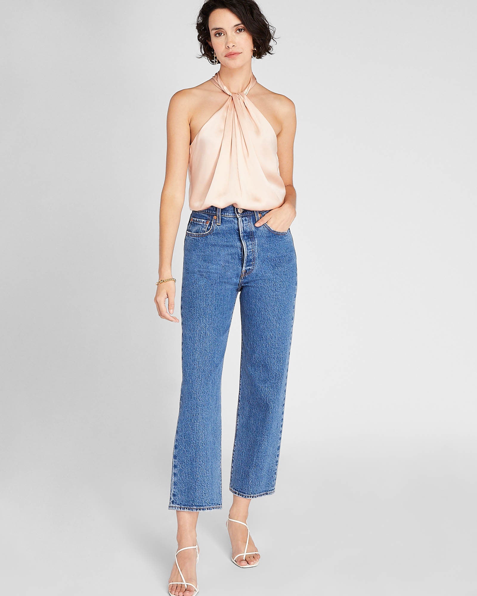 CLUB MONACO - Silk Drape Halter Top - Peach