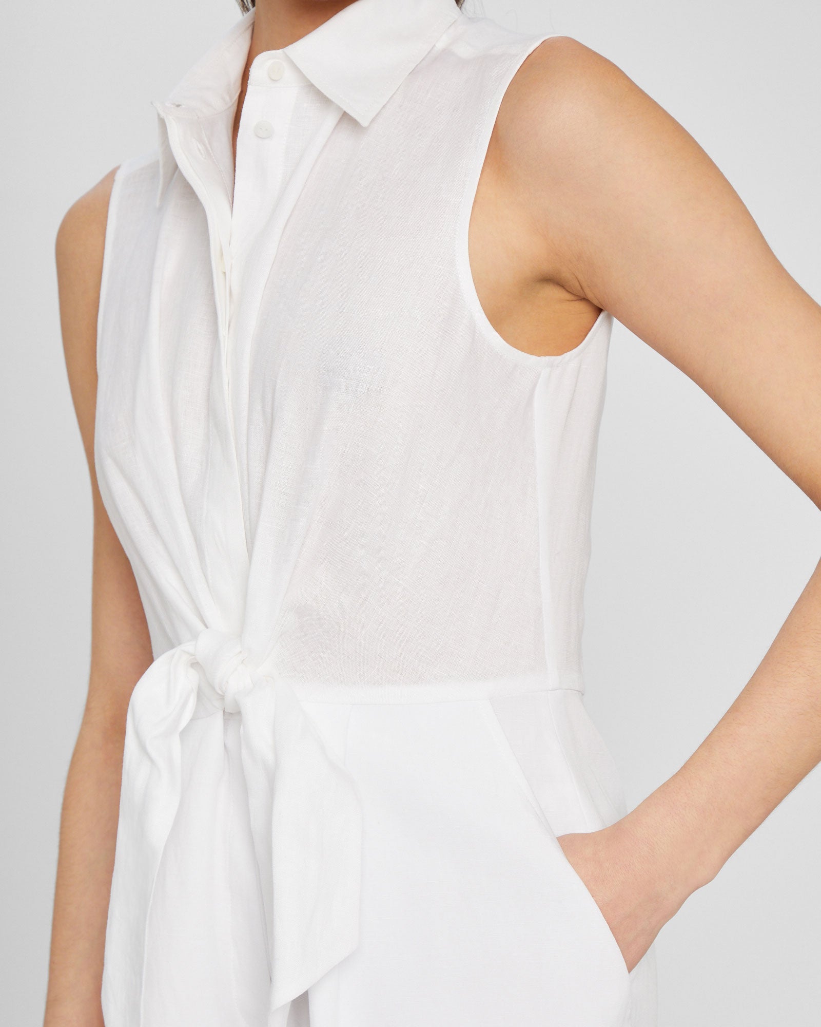CLUB MONACO - Linen Blend Romper - White