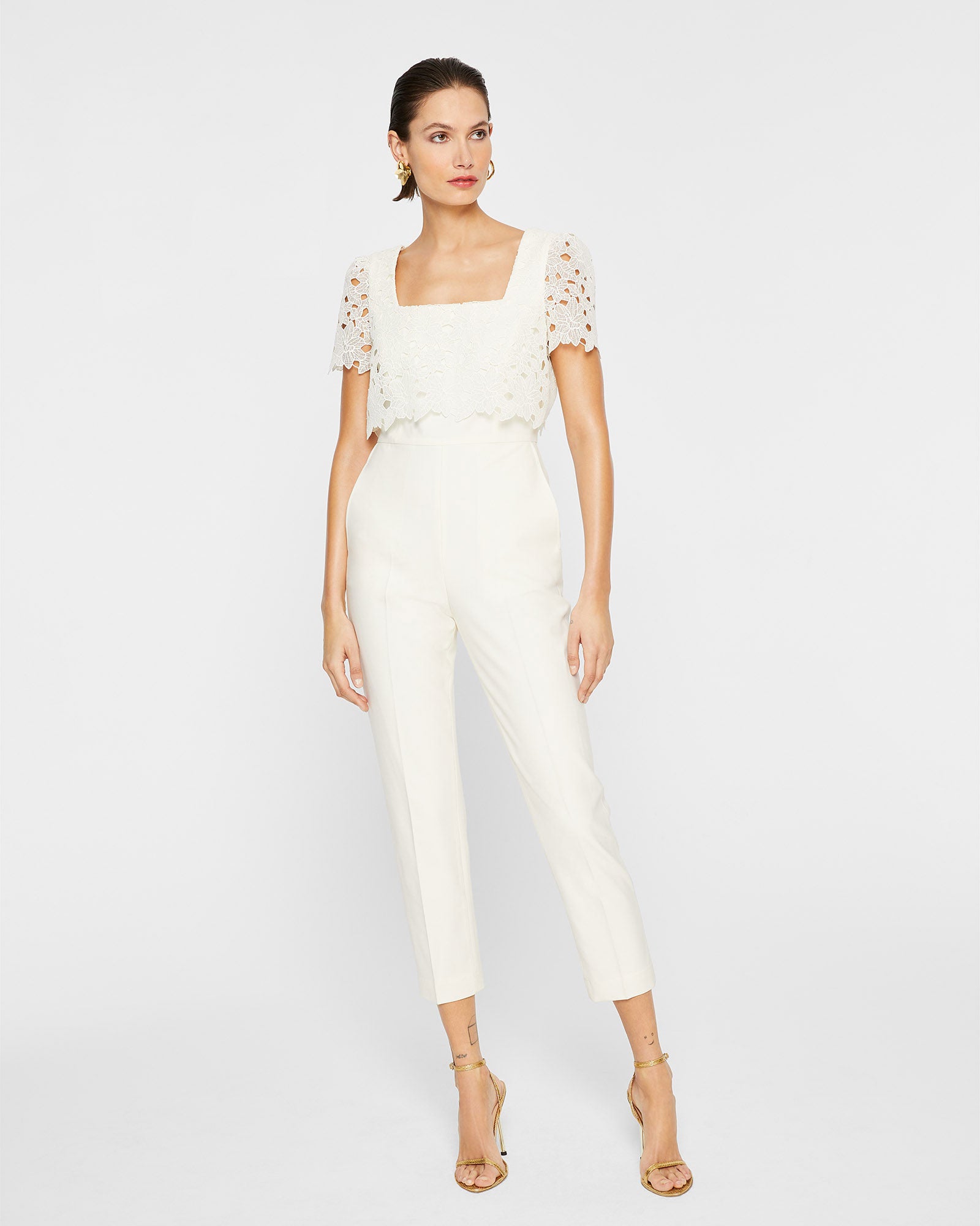 CLUB MONACO - Combinaison à dentelle superposée - Crème Perle