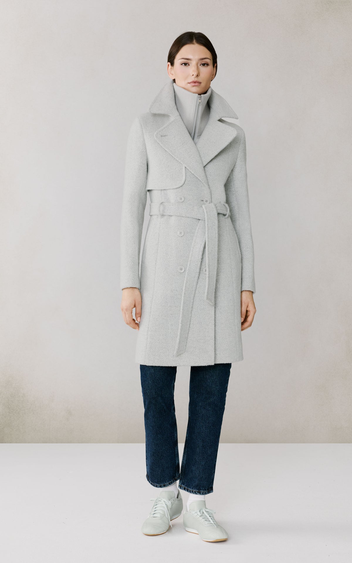 Club Monaco - SOIA & KYO Fabianne-H Wool Trench Coat With Bib in Heather Blue - Bleu Bruyère