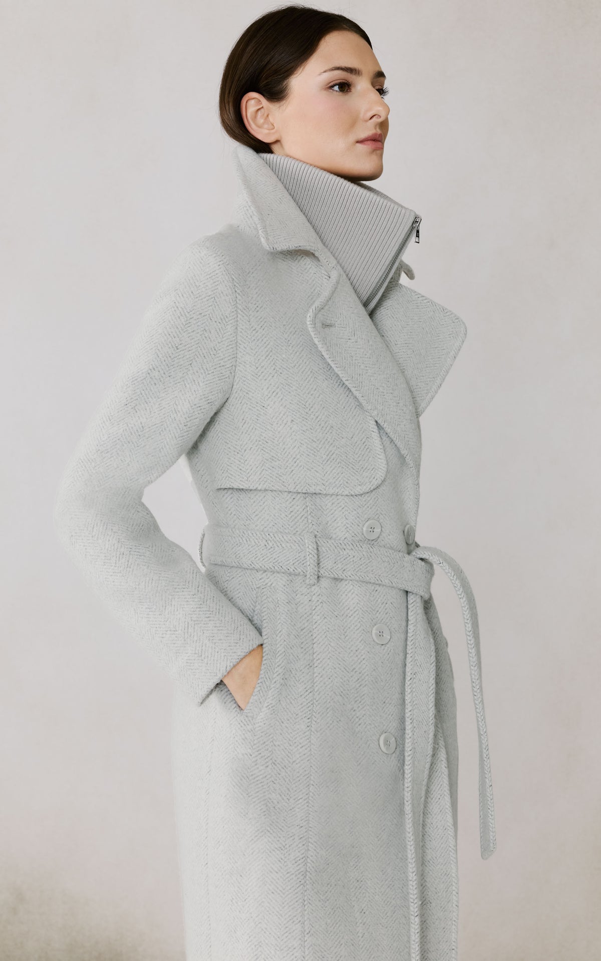 Club Monaco - SOIA & KYO Fabianne-H Wool Trench Coat With Bib in Heather Blue - Bleu Bruyère