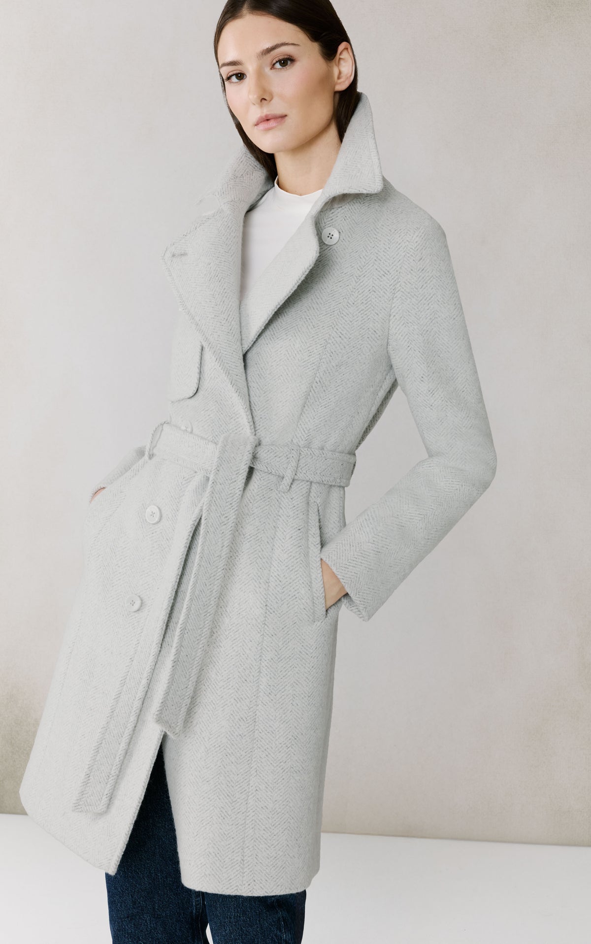 Club Monaco - SOIA & KYO Fabianne-H Wool Trench Coat With Bib in Heather Blue - Bleu Bruyère