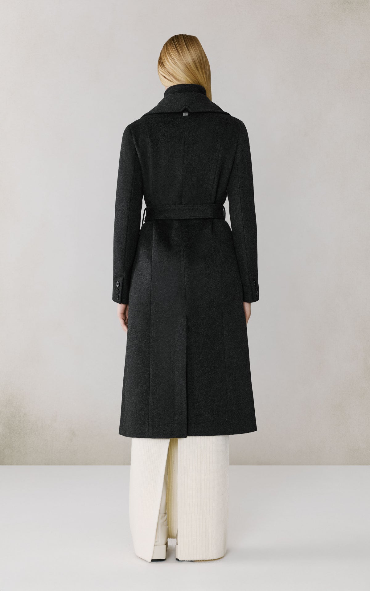 Club Monaco - SOIA & KYO Ilana-N Belted Coat in Stretch Cotton in Black Heather Grey - Noir Gris Chiné