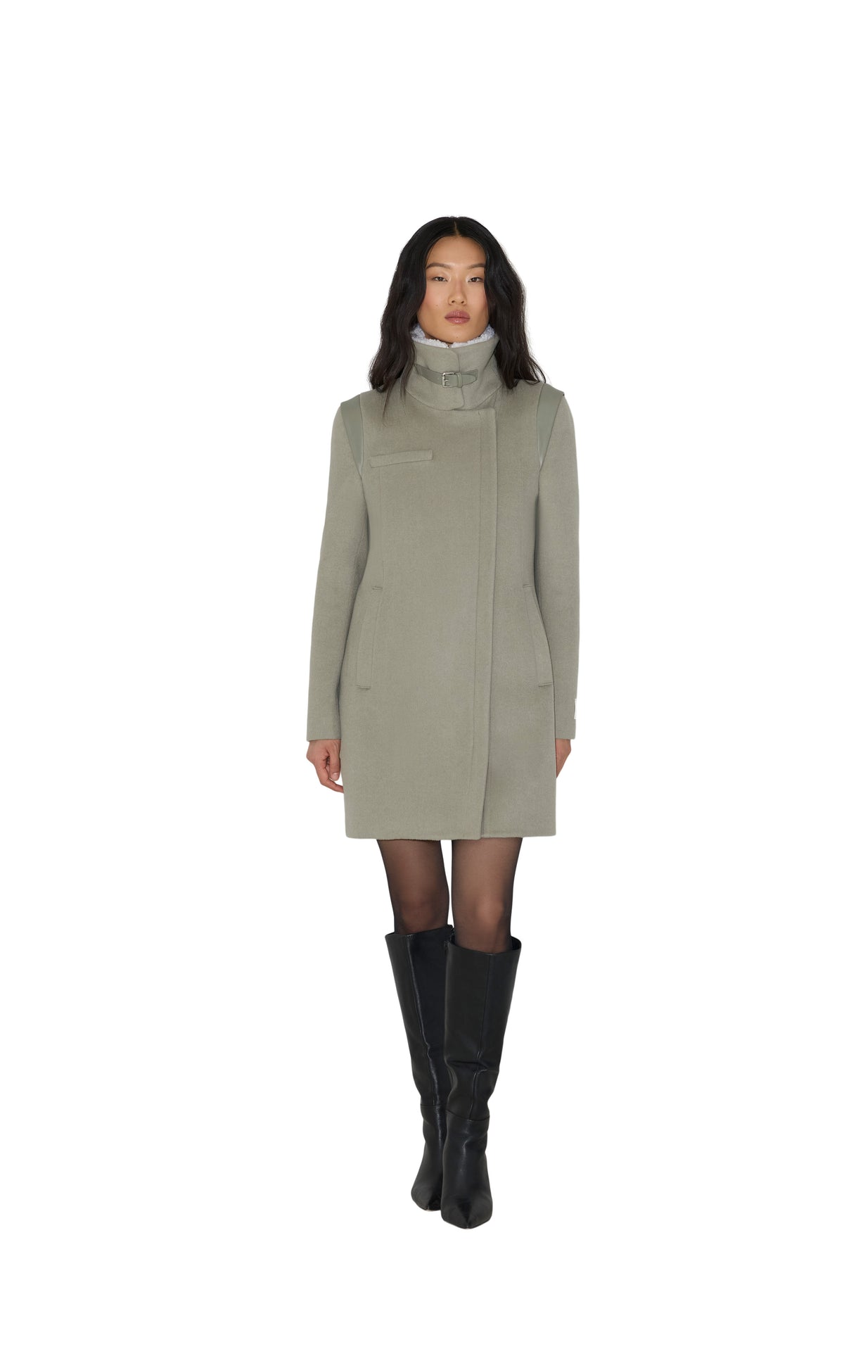 Club Monaco - SOIA & KYO Kiana-Y Wool Moto Coat in Sage - Sage