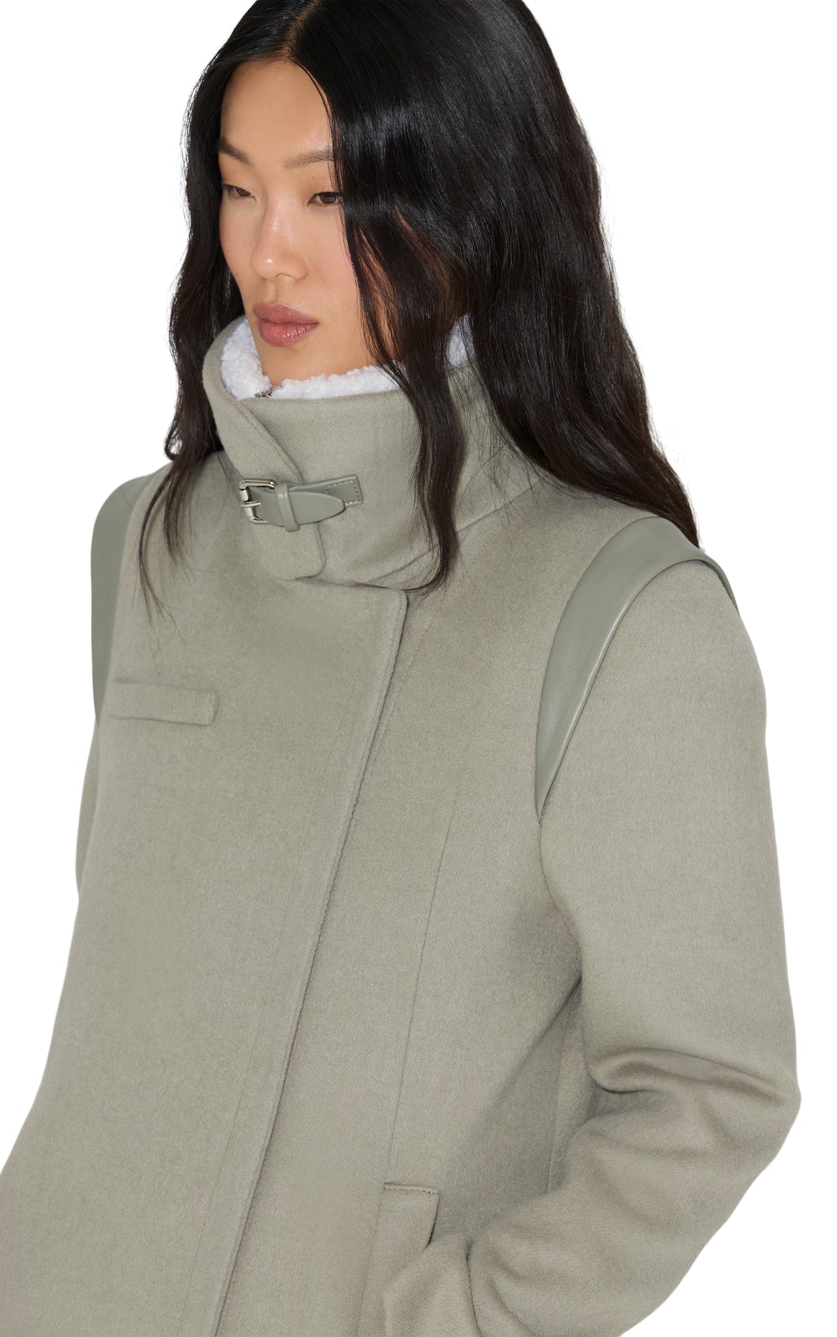 Club Monaco - SOIA & KYO Kiana-Y Wool Moto Coat in Sage - Sage