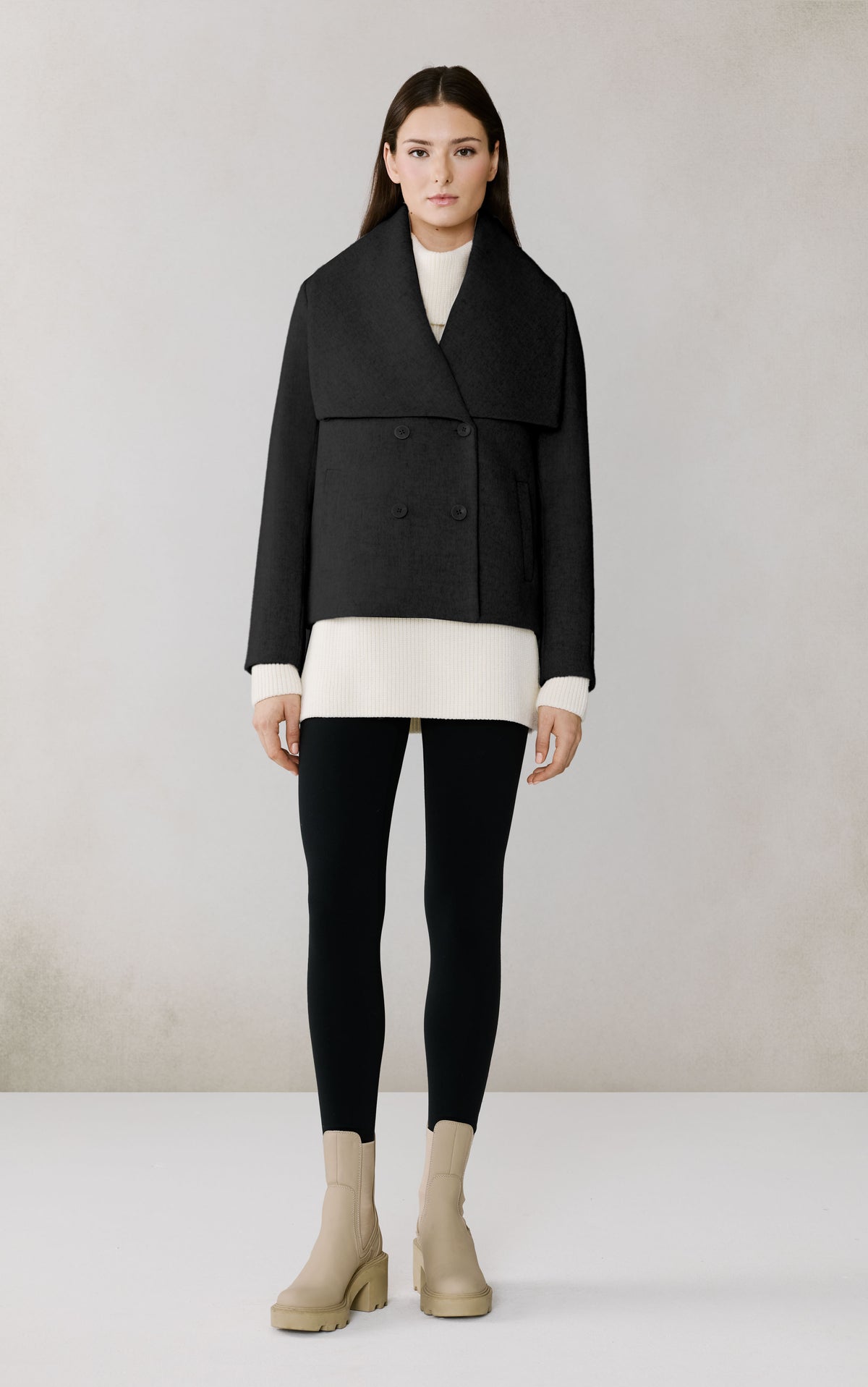 Club Monaco - SOIA & KYO Tala Double Breasted Wool Coat in Black - Noir