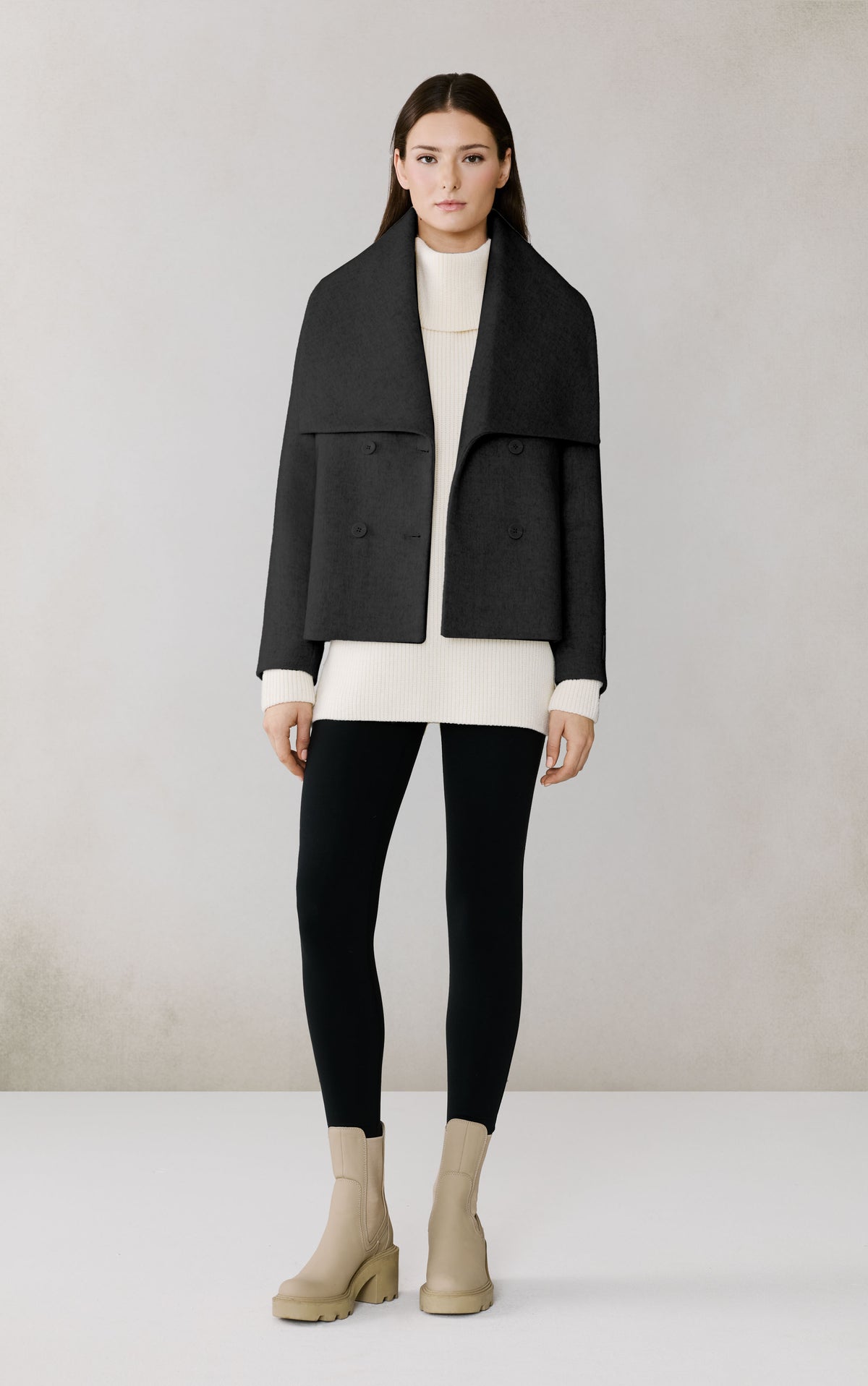 Club Monaco - SOIA & KYO Tala Double Breasted Wool Coat in Black - Noir