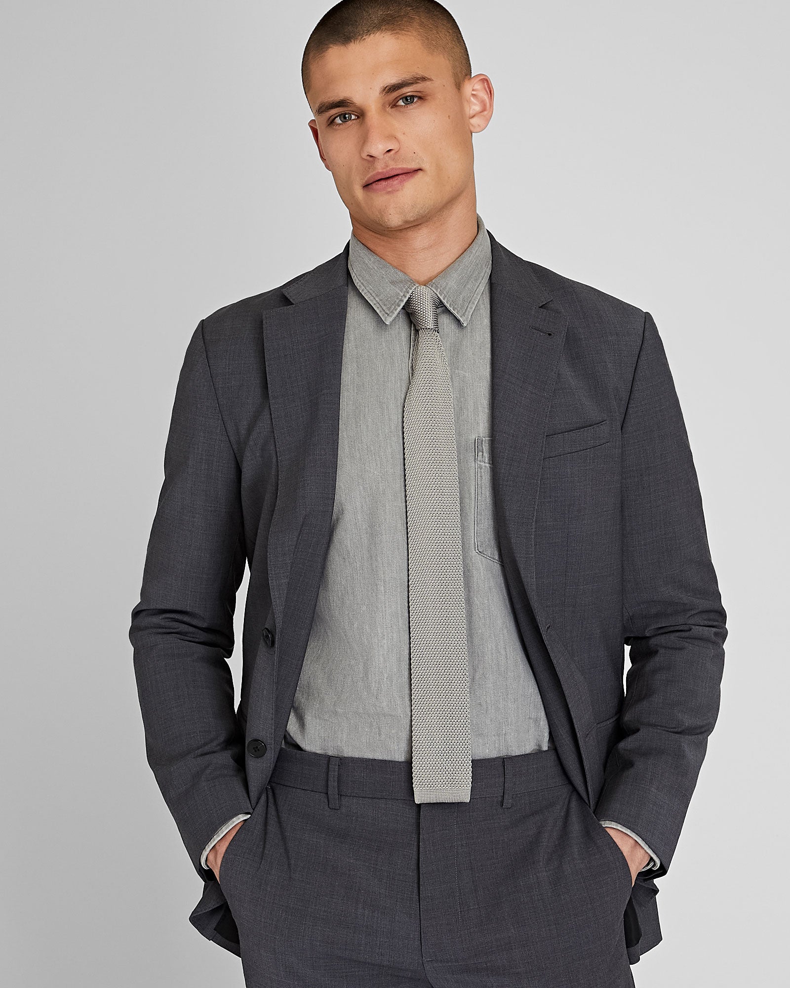 CLUB MONACO - CM Solid Knit Tie - Grey