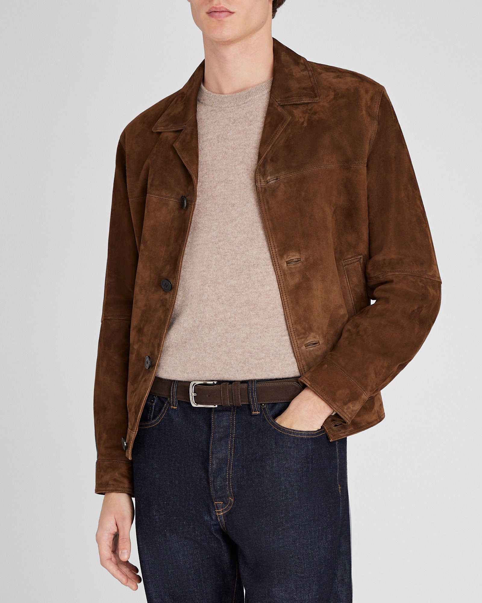 CLUB MONACO - Casual Suede Belt - Tan