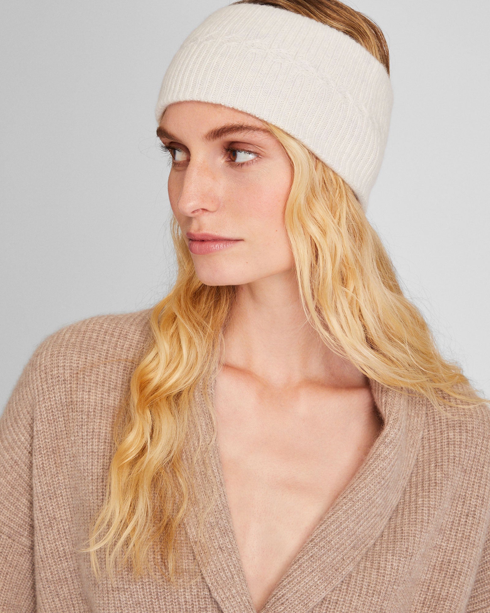 CLUB MONACO - Rib Cashmere Headband - Pale Heather Grey