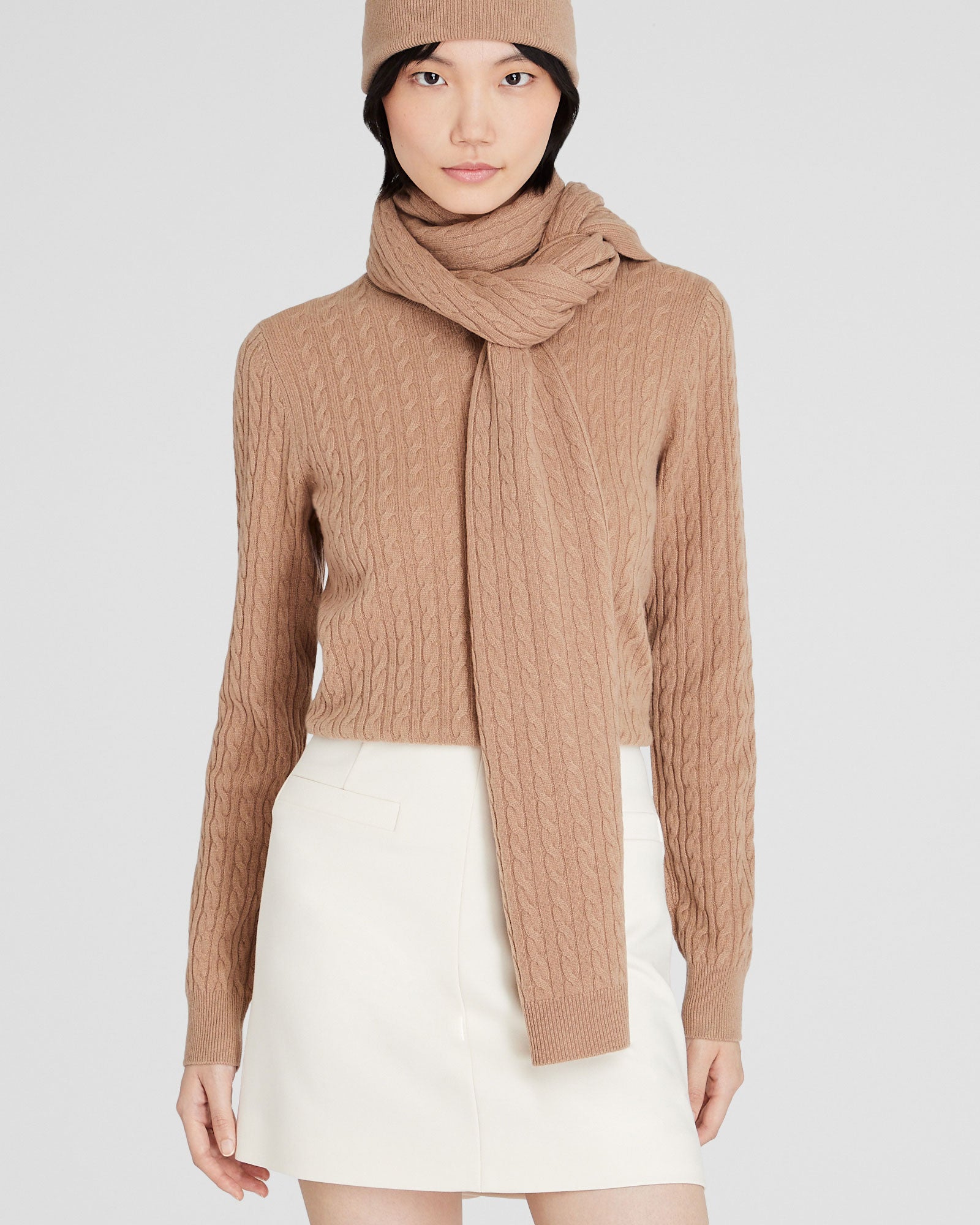 CLUB MONACO - Mini-Cable Cashmere Scarf - Camel