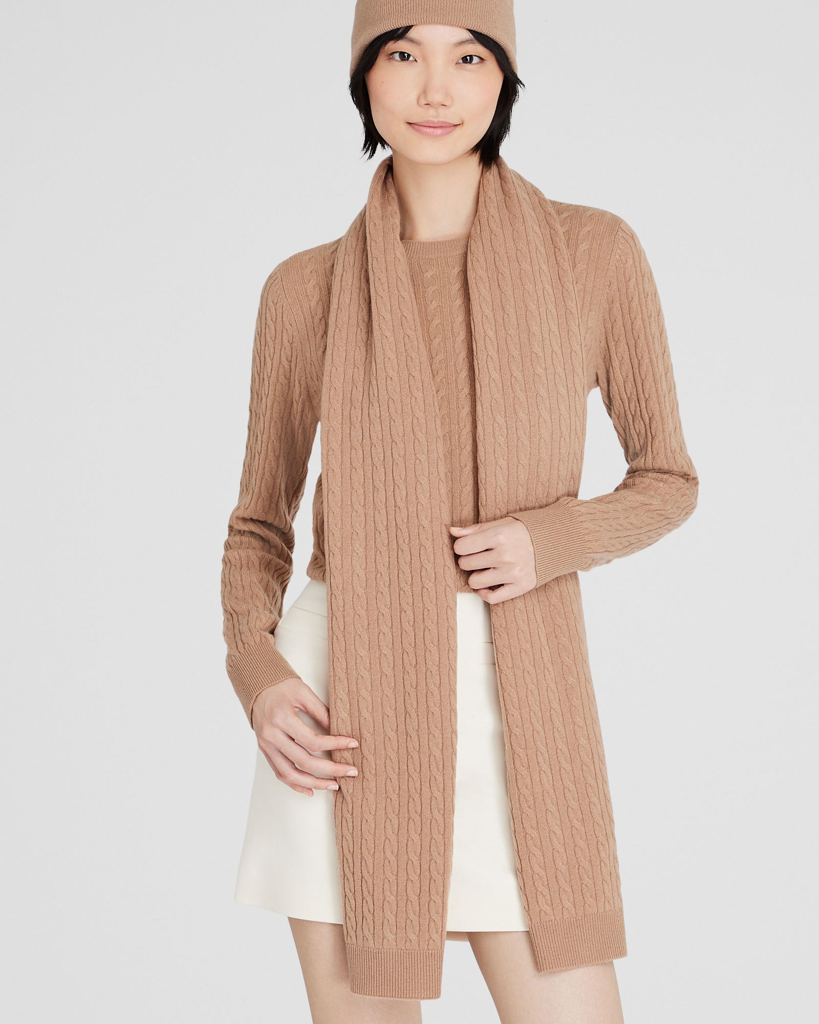 CLUB MONACO - Mini-Cable Cashmere Scarf - Camel