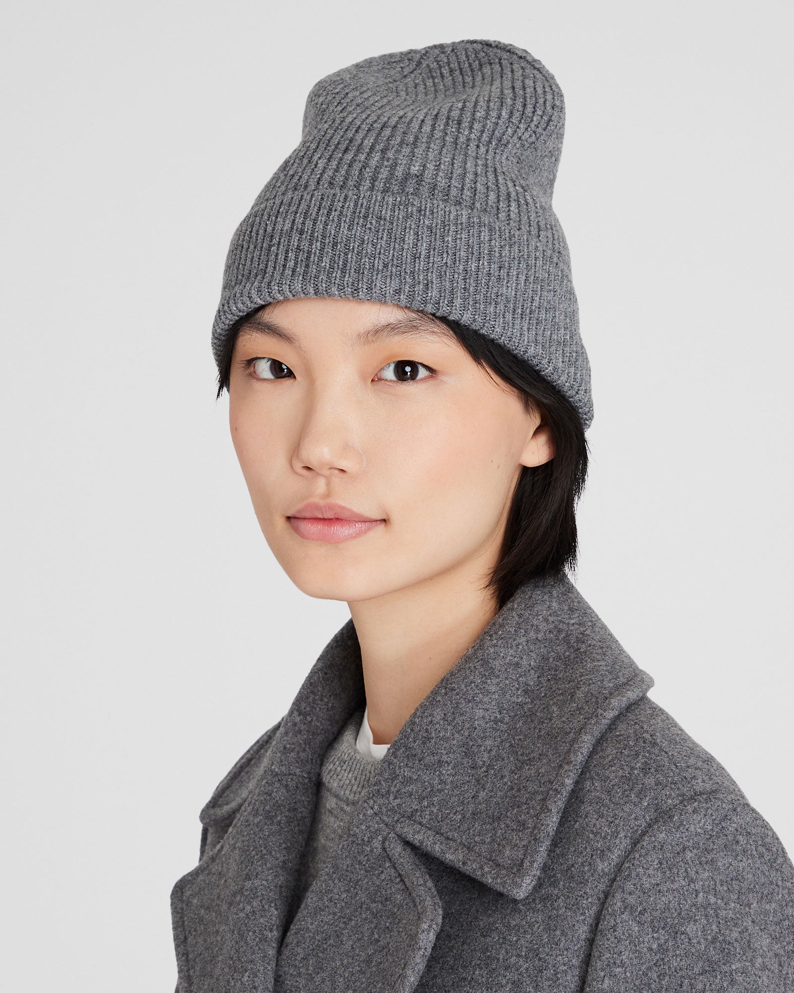 CLUB MONACO - Tuque à revers côtelé - Gris Chiné Moyen