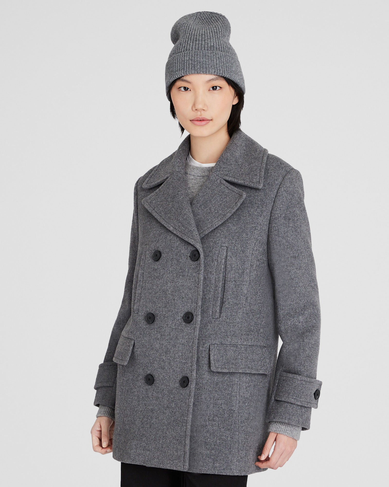 CLUB MONACO - Tuque à revers côtelé - Gris Chiné Moyen