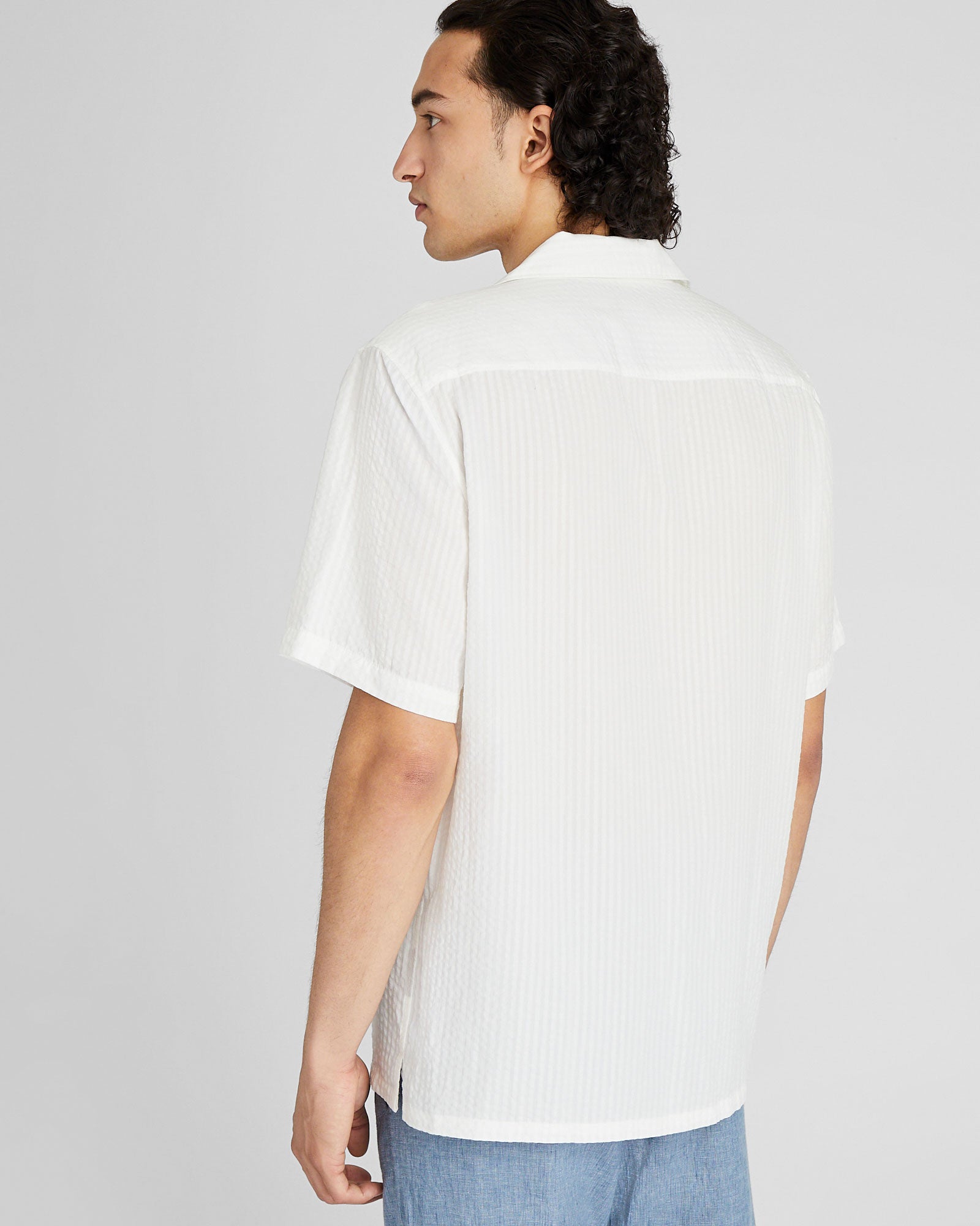 CLUB MONACO - Short Sleeve Camp Collar Seersucker Shirt - Antique White