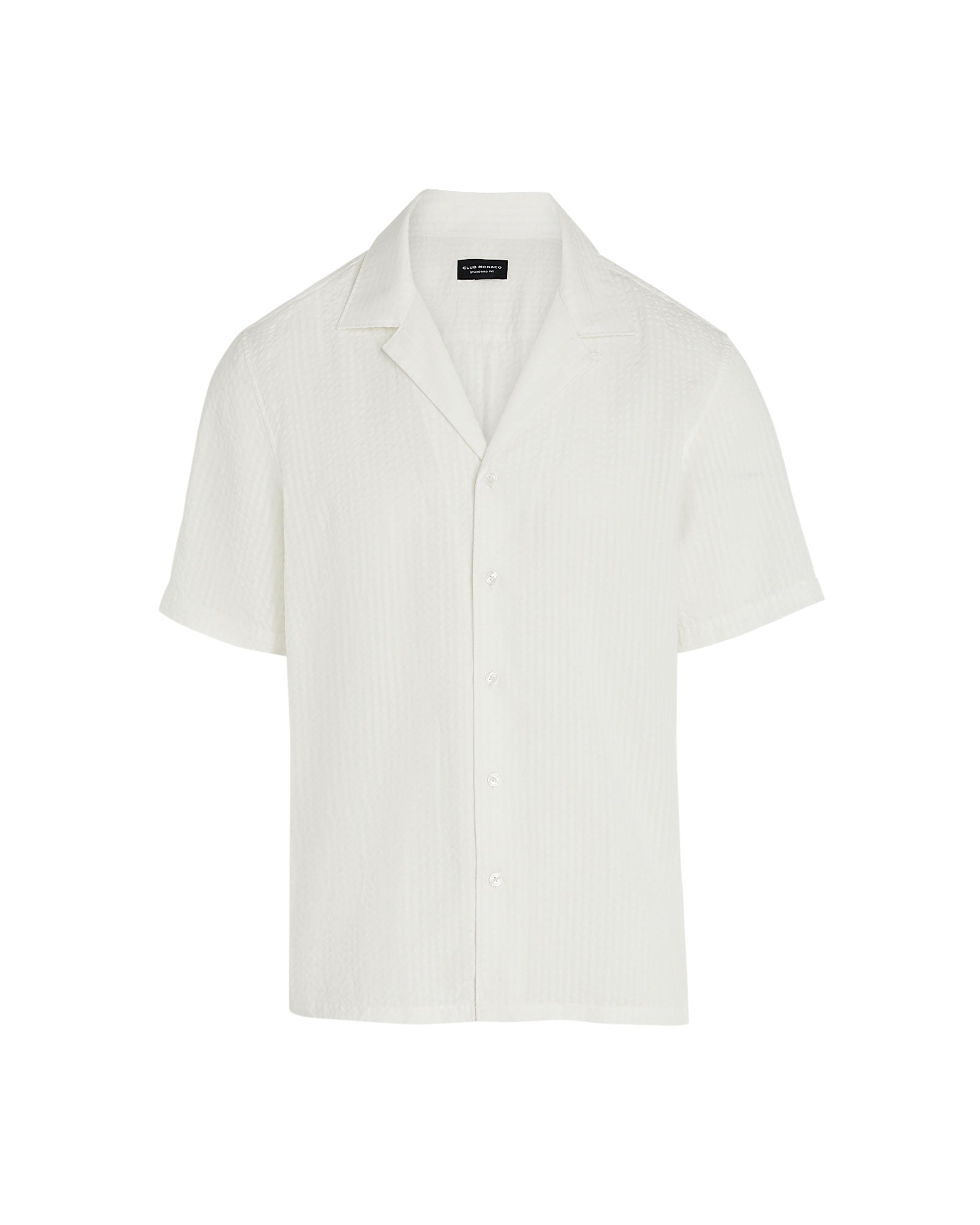 CLUB MONACO - Short Sleeve Camp Collar Seersucker Shirt - Antique White