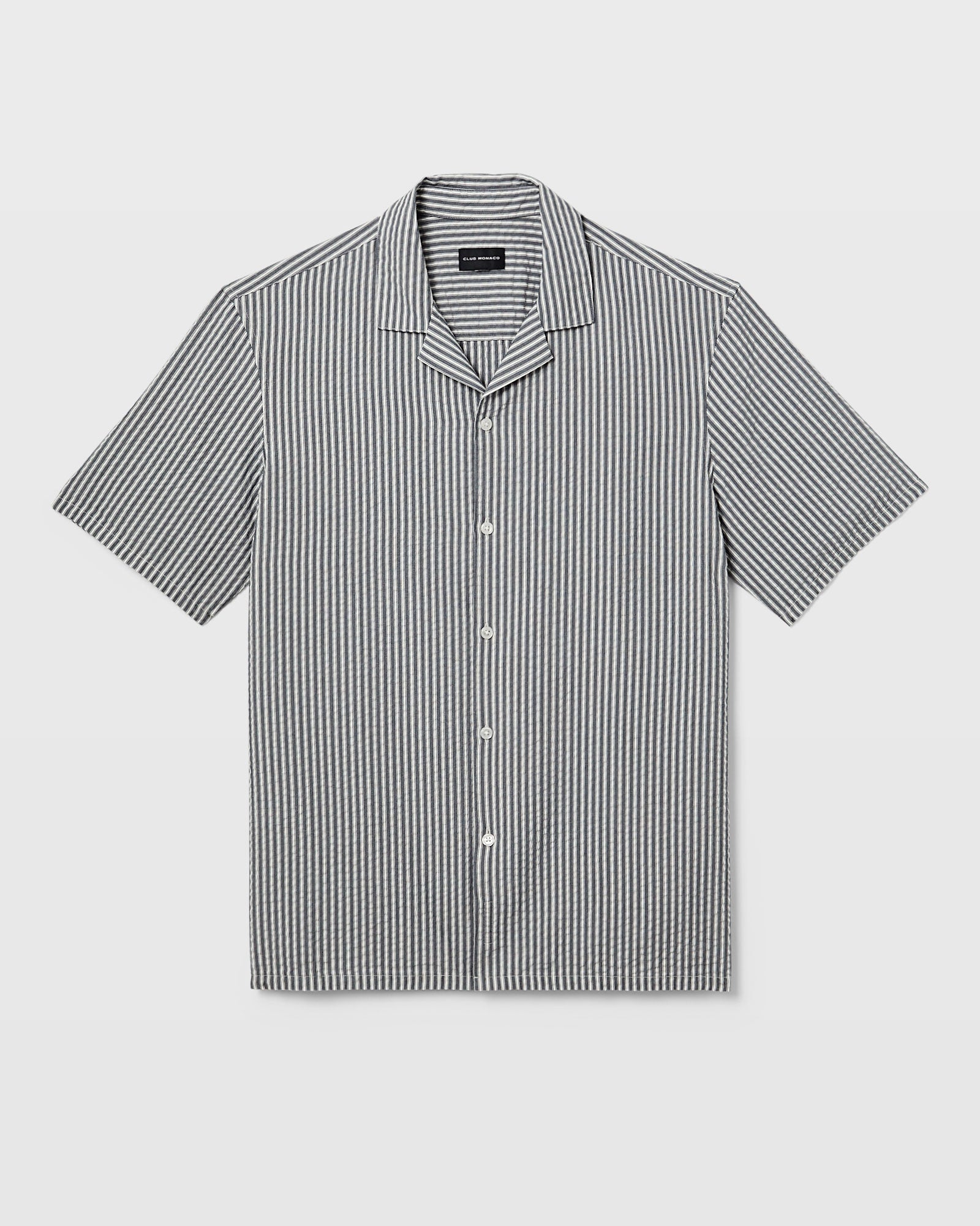 CLUB MONACO - Chemise gaufrée col camp - Rayure - ivoire