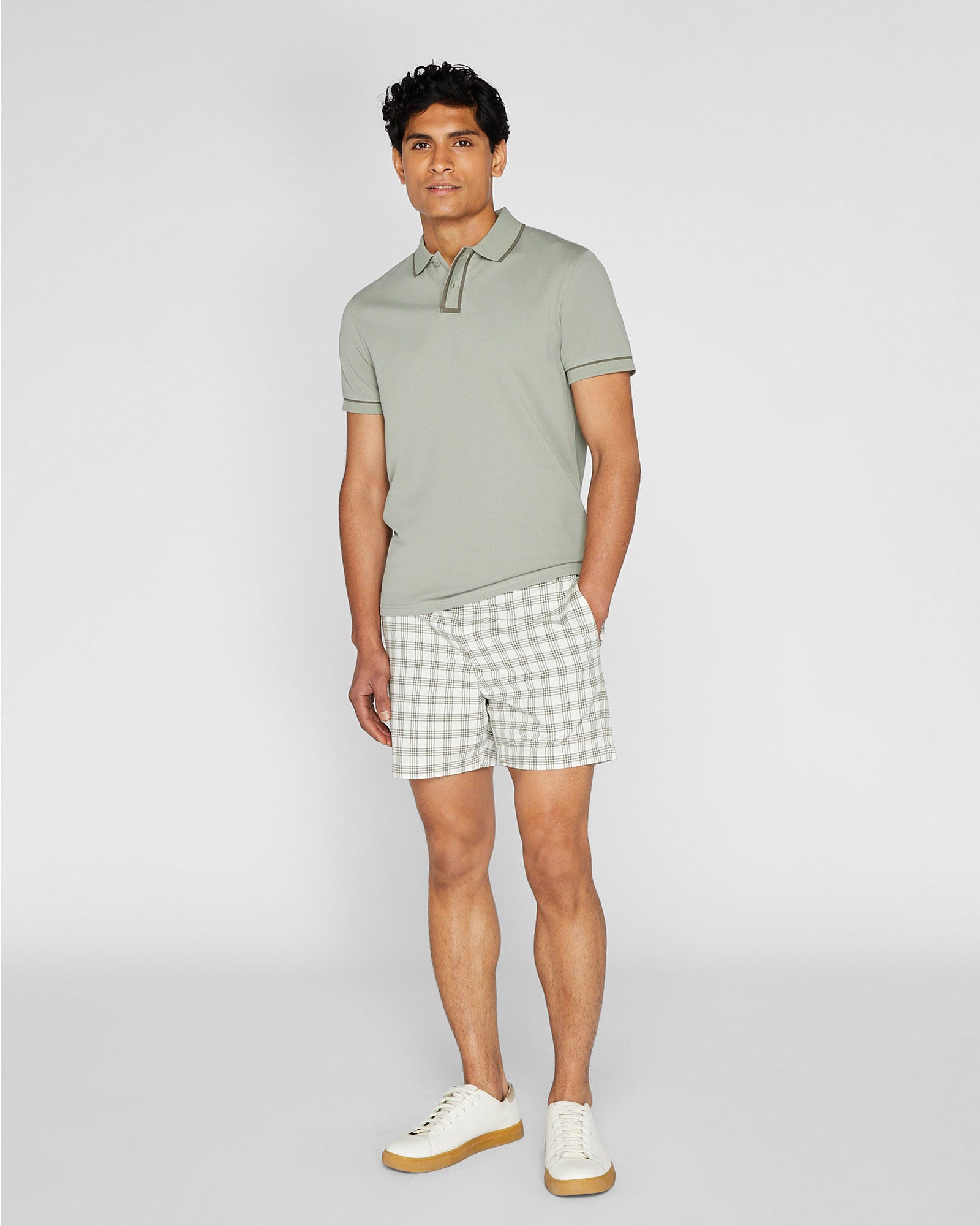 CLUB MONACO - Jax Check 5" Shorts - Olive Mix