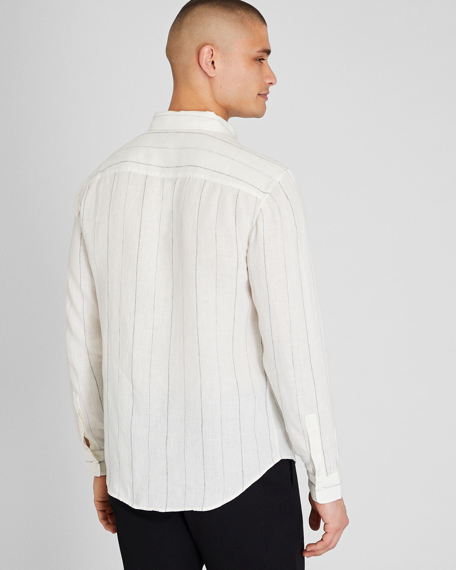 CLUB MONACO - Long Sleeve Wide Stripe Linen Shirt - Cream