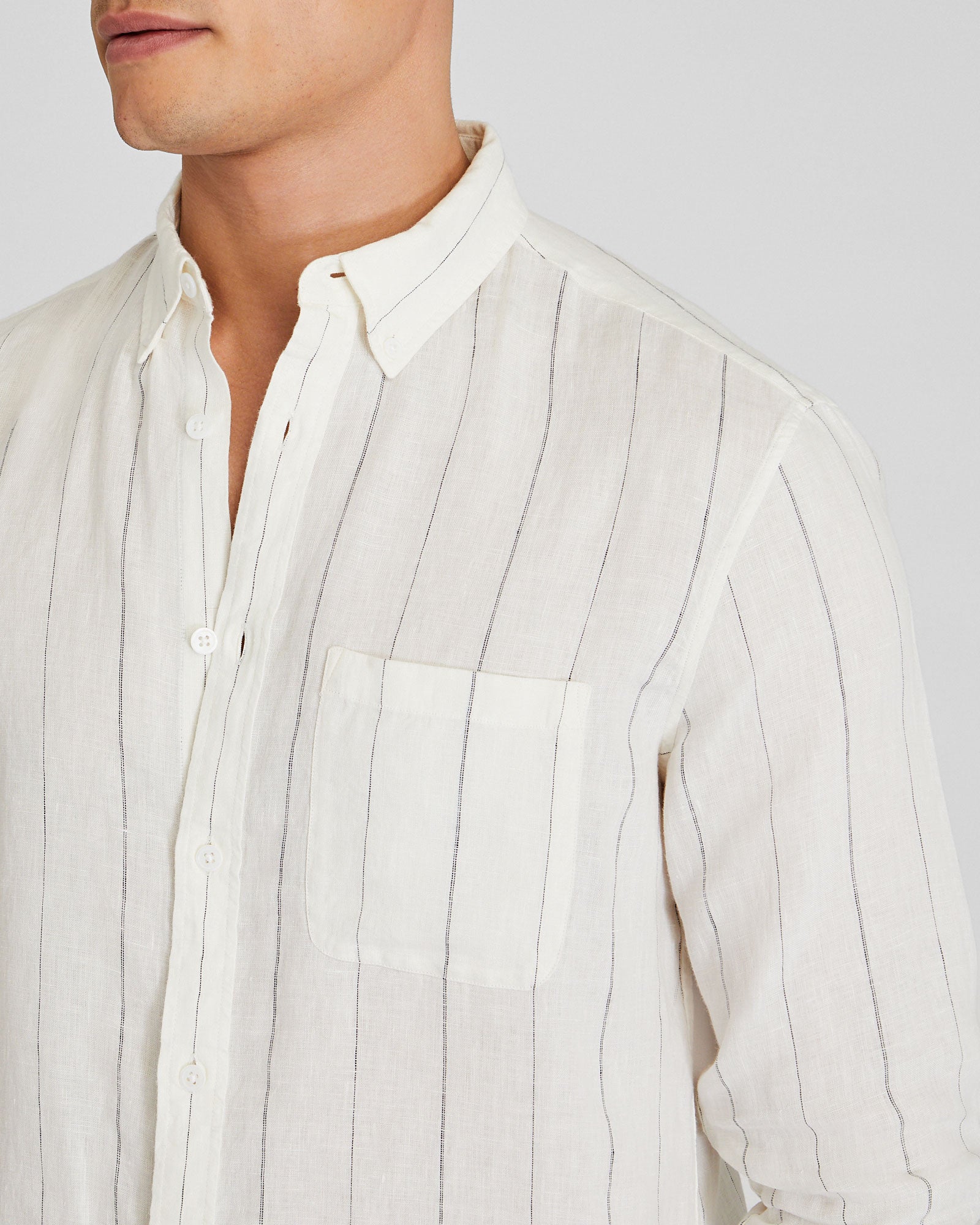 CLUB MONACO - Long Sleeve Wide Stripe Linen Shirt - Cream