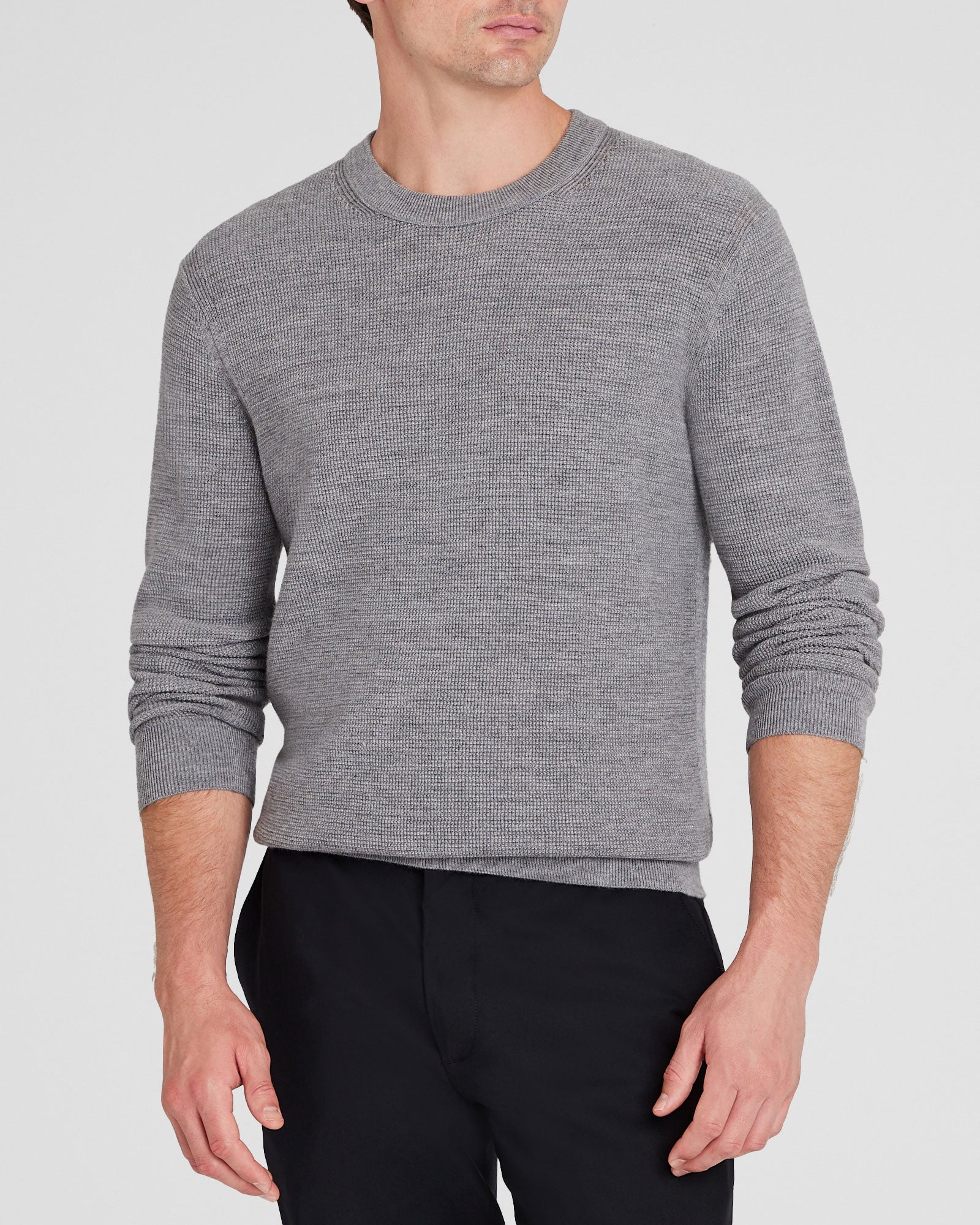 CLUB MONACO - Refined Textured Wool Sweater - Medium Heather Grey
