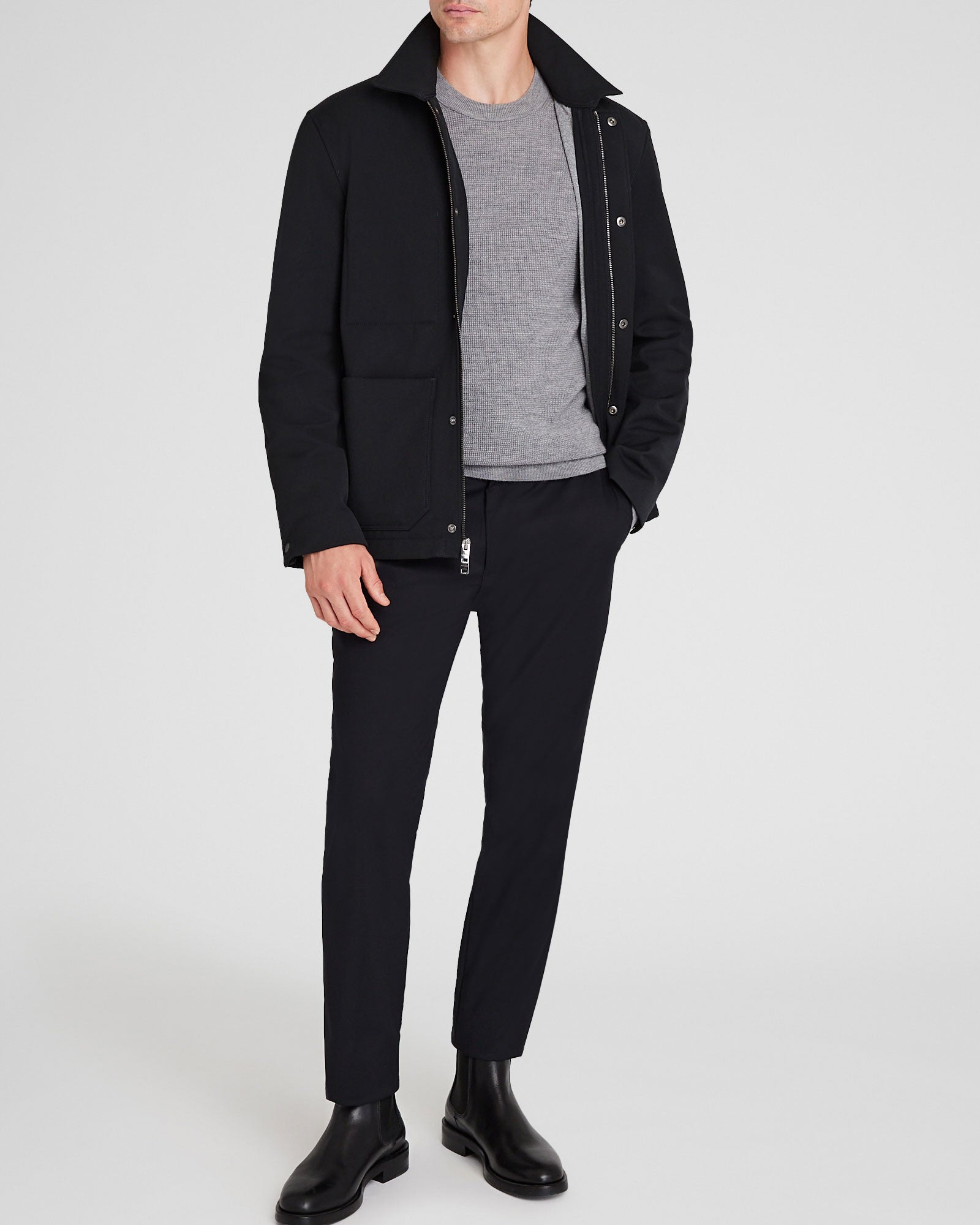 CLUB MONACO - Refined Textured Wool Sweater - Medium Heather Grey