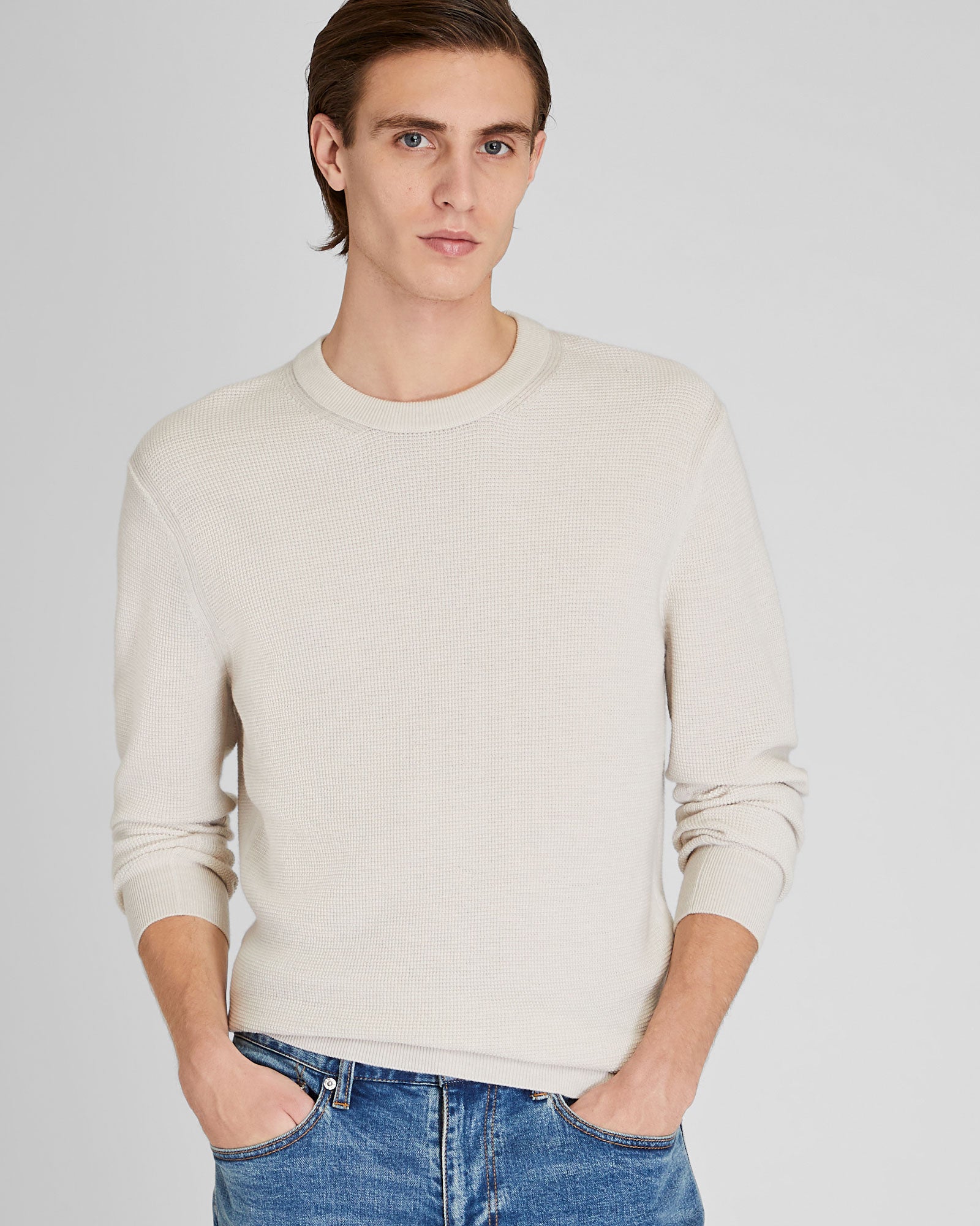 CLUB MONACO - Refined Textured Wool Sweater - Stone