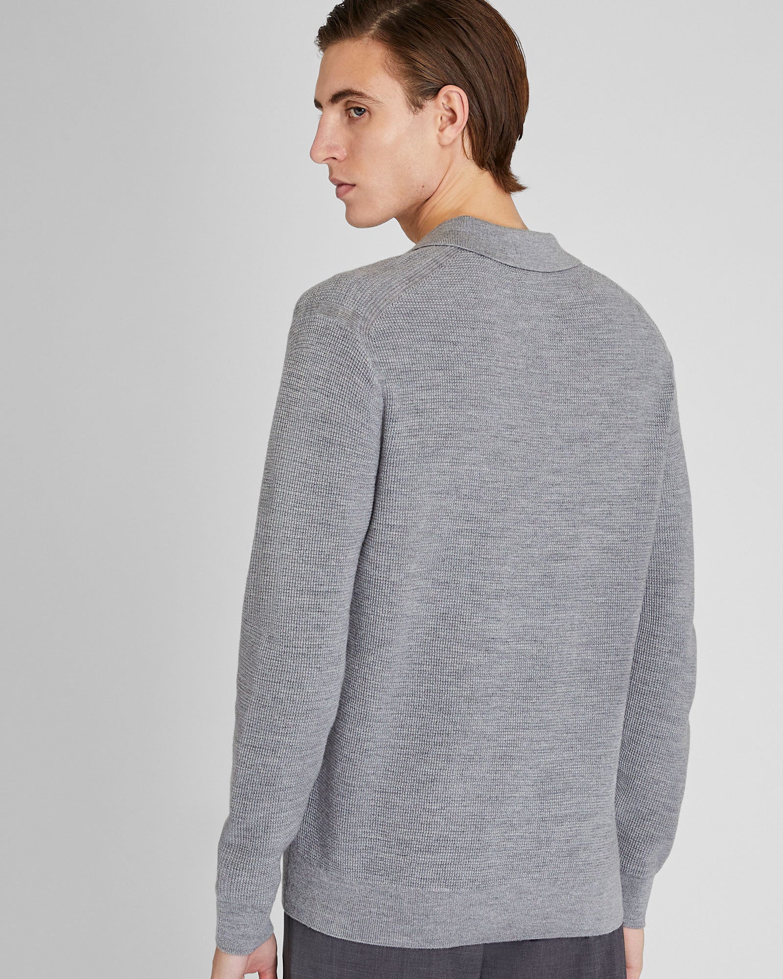 CLUB MONACO - Refined Textured Wool Polo - Medium Heather Grey