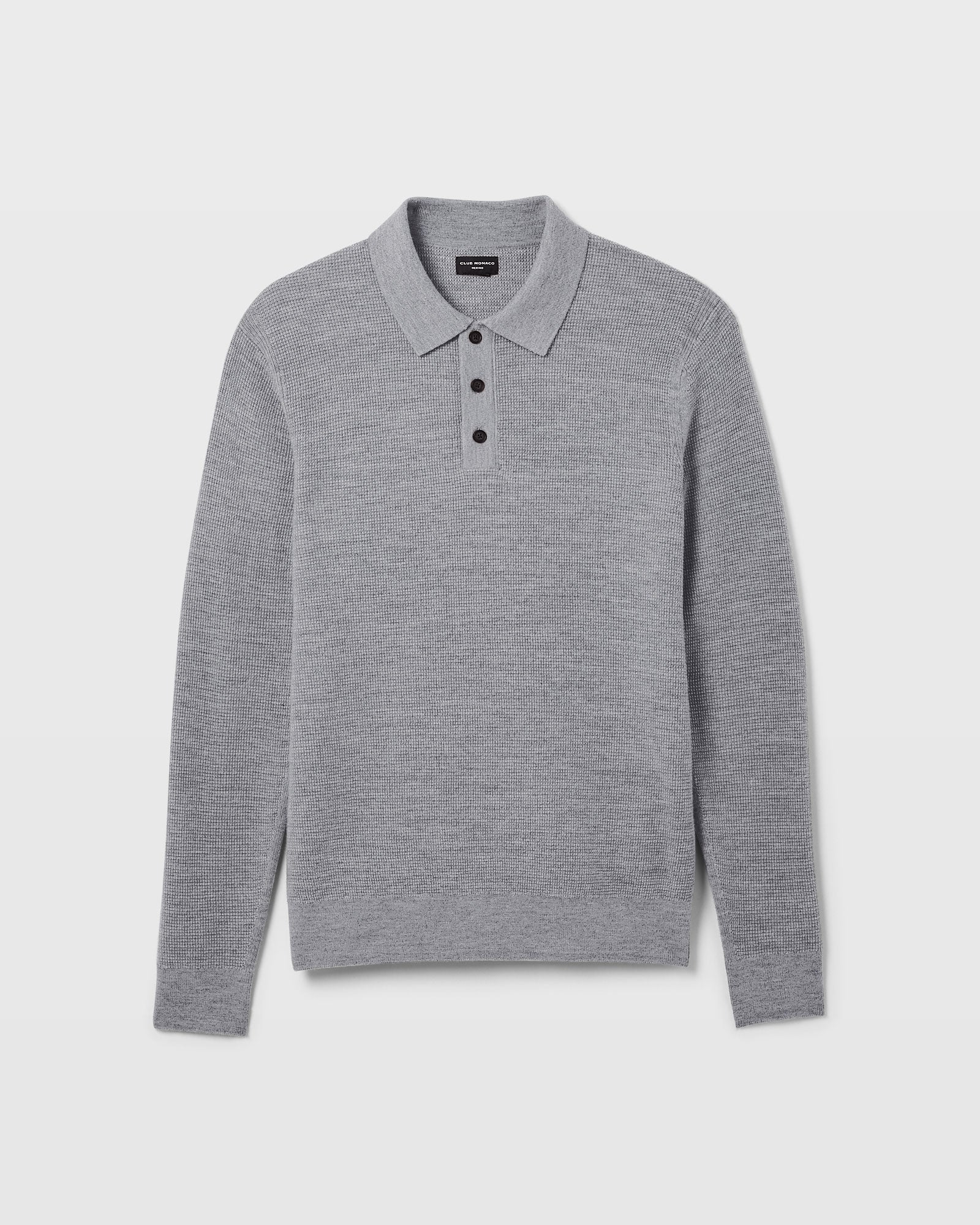CLUB MONACO - Refined Textured Wool Polo - Medium Heather Grey
