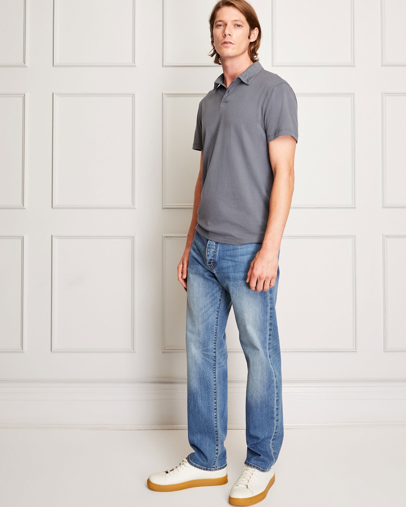 CLUB MONACO - Slim Brushed Cotton Polo - Dark Grey