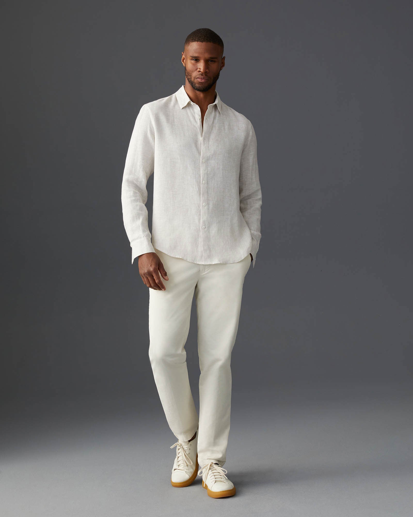 CLUB MONACO - Chemise à rayures lin Carlo Basetti - Rayures Havane