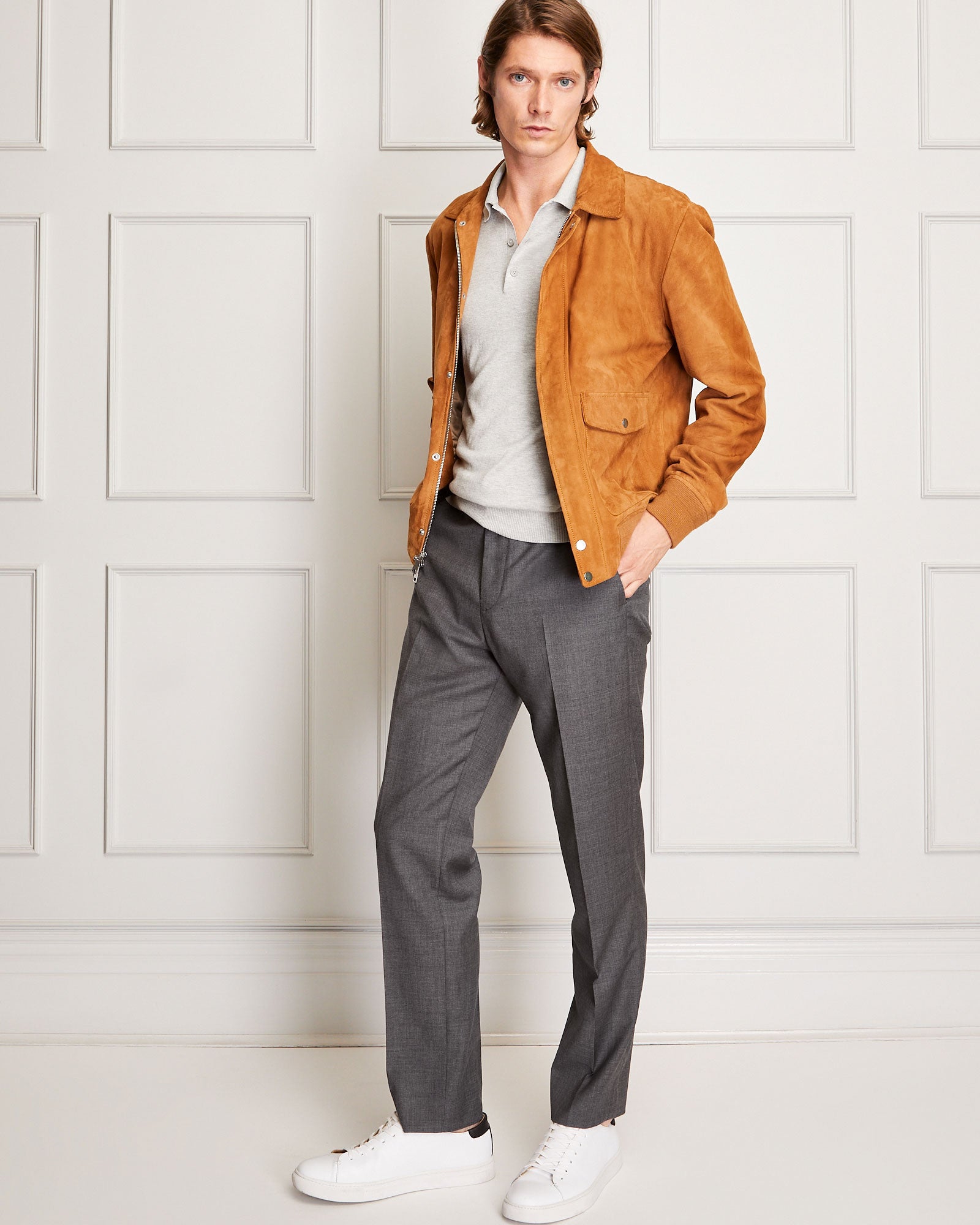CLUB MONACO - Fine Gauge Silk Blend Polo - Heather Grey