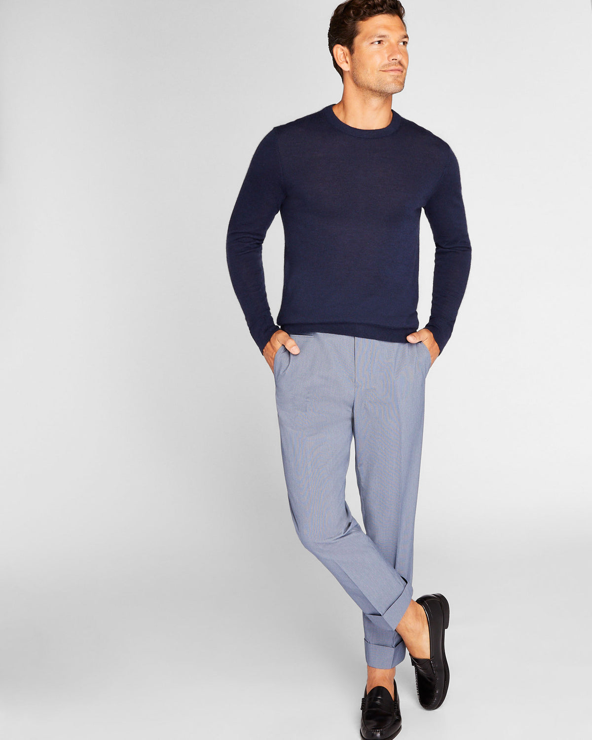 Club Monaco - Pantalon cigarette texturé - Mélange Bleu