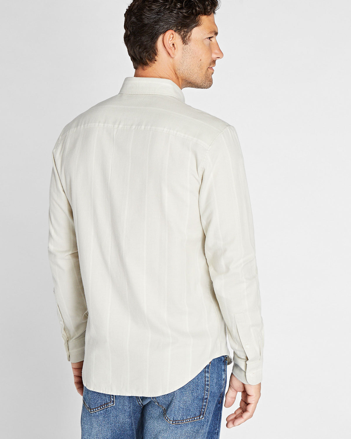 Club Monaco - Long-Sleeve Wide Stripe Flannel Shirt - Grey