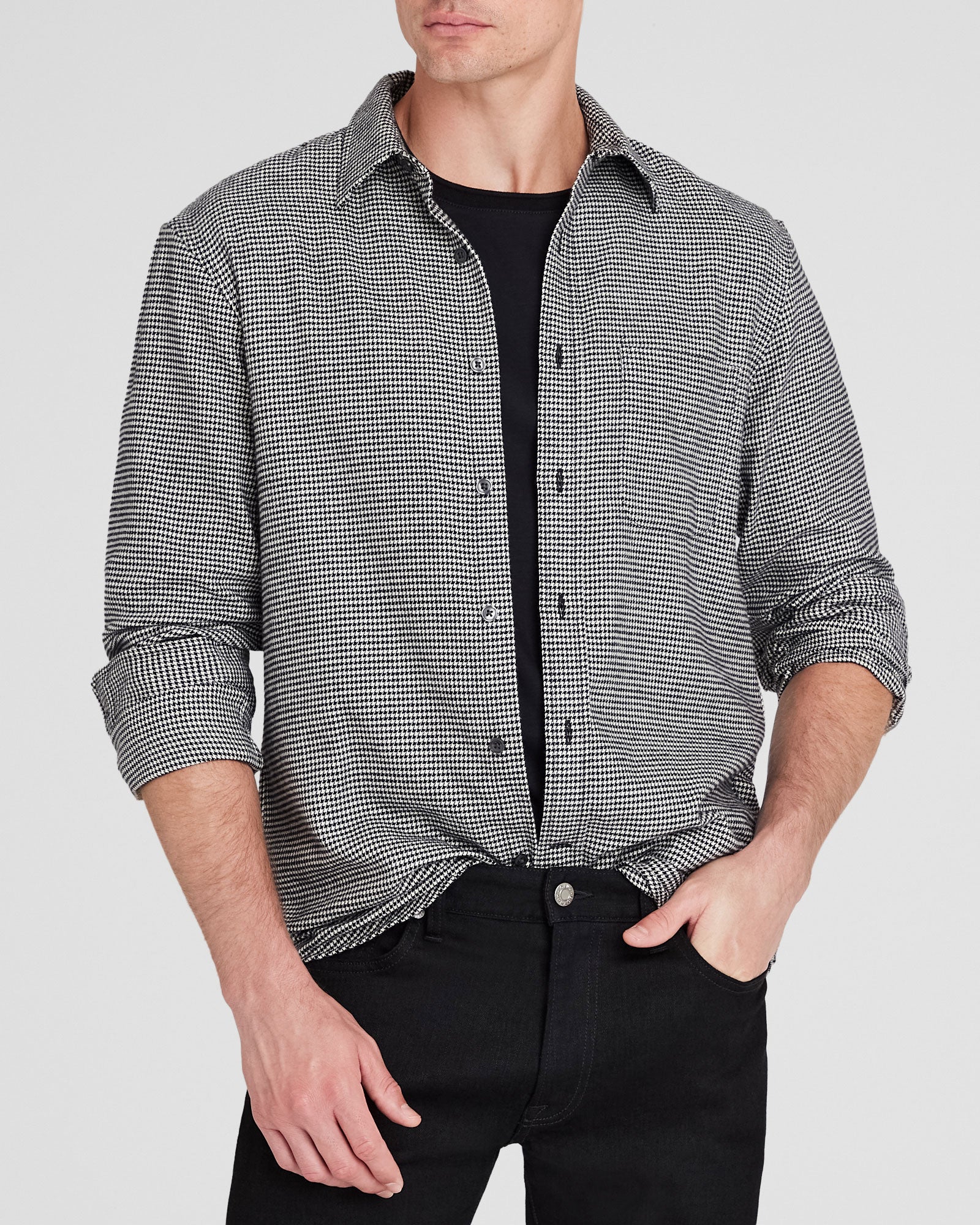 CLUB MONACO - Chemise en flanelle pied-de-poule - Noir