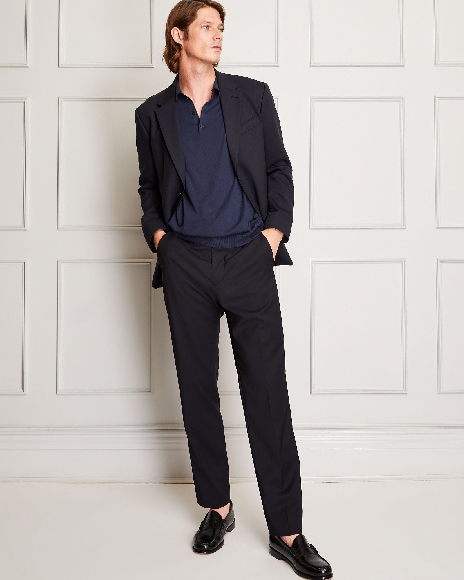 CLUB MONACO - Pantalon fuselé en laine Marzotto - Marine