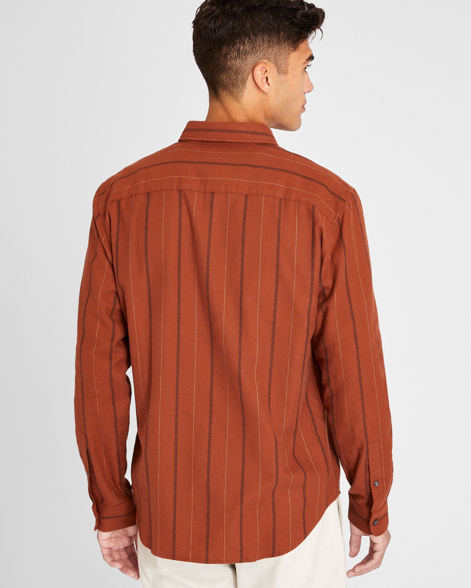 CLUB MONACO - Chemise rayée en flanelle - Orange Brûlée
