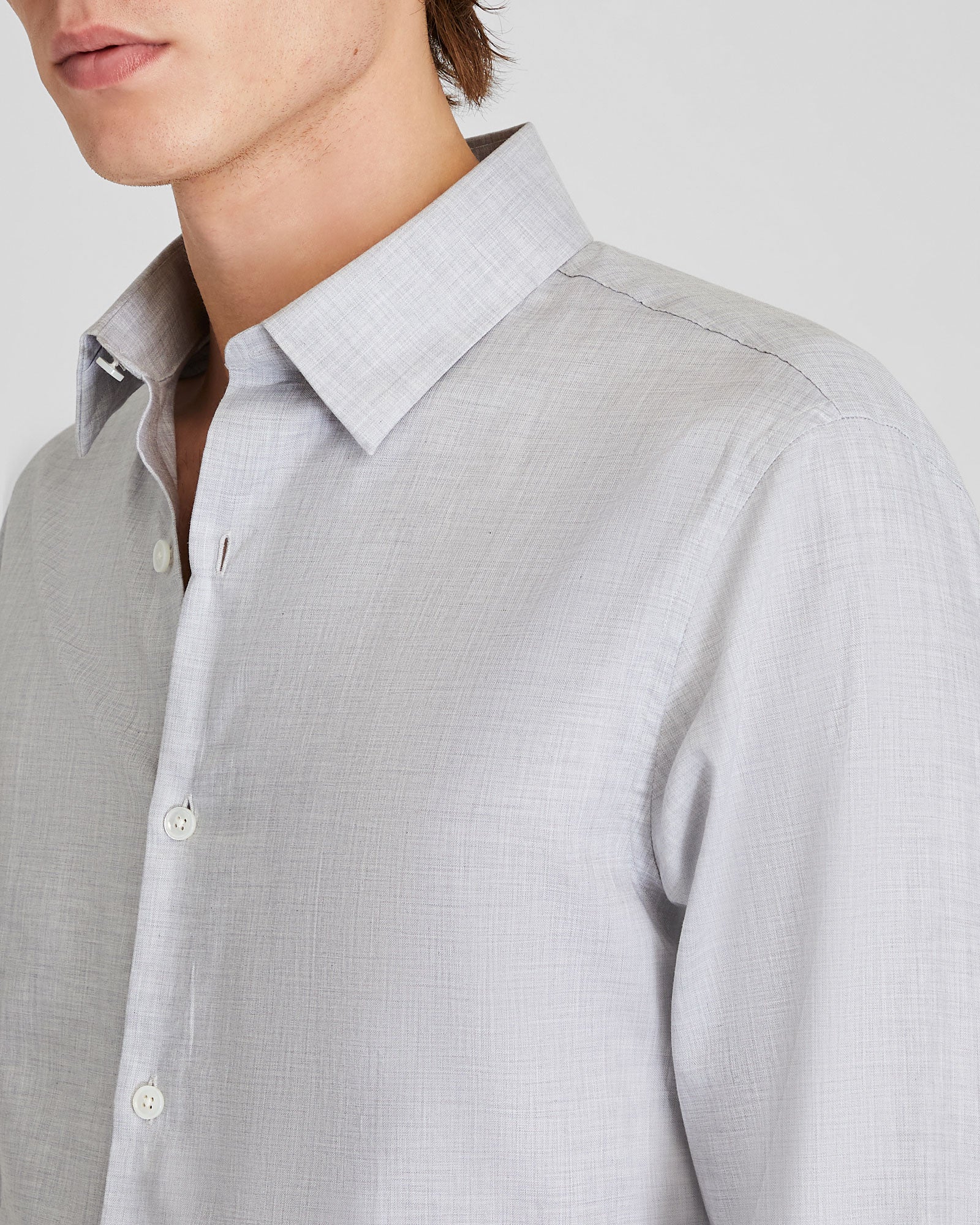 CLUB MONACO - Albini Egyptian Cotton Heathered Dress Shirt - Grey Mix